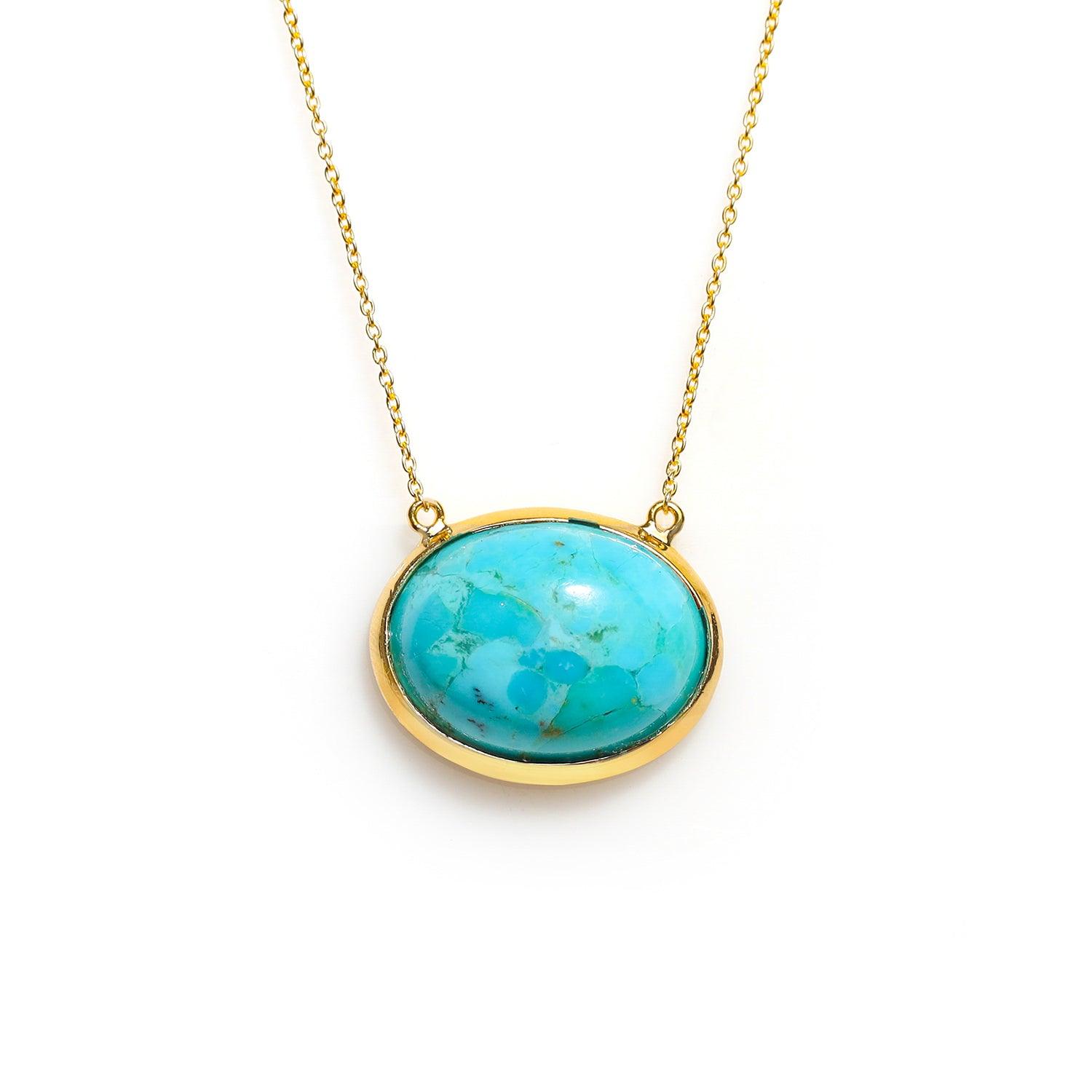 Blue Mohave Turquoise 14K Gold Over 925 Silver Chain Pendant Necklace Jewelry - YoTreasure