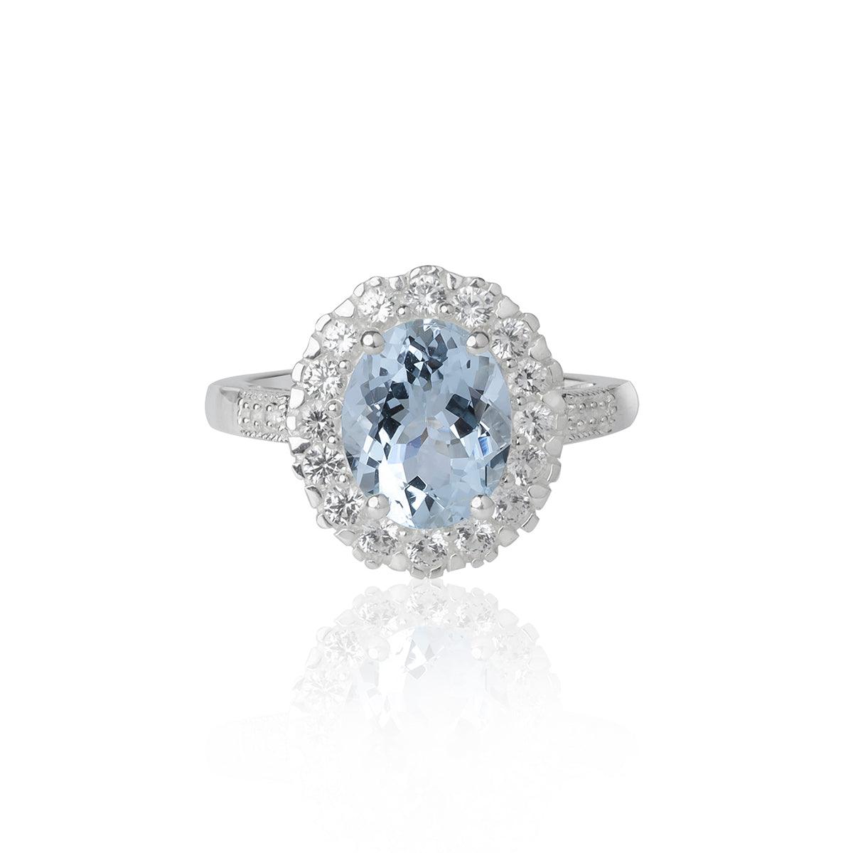 3.20 Ct. Aquamarine 14kt White Gold Engagement Ring Jewelry - YoTreasure
