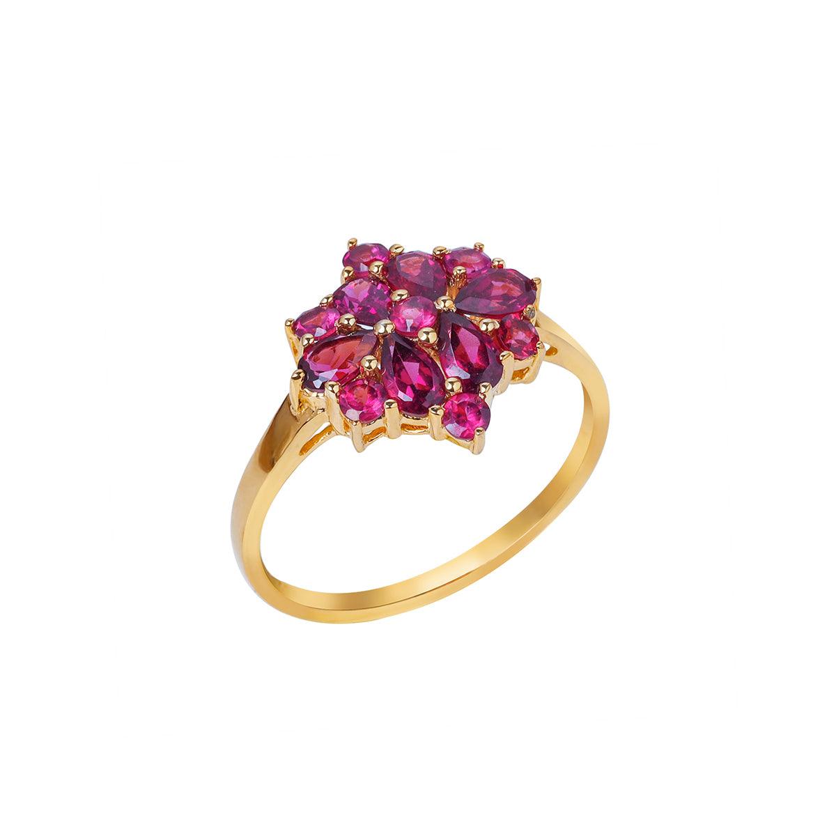 Rhodolite Garnet Cluster Ring 14k Gold Over 925 Silver Jewelry - YoTreasure