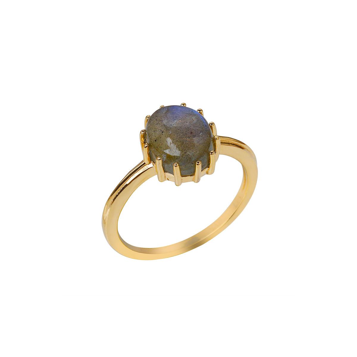 Labradorite Solitaire Ring 14k Gold Over 925 Silver - YoTreasure