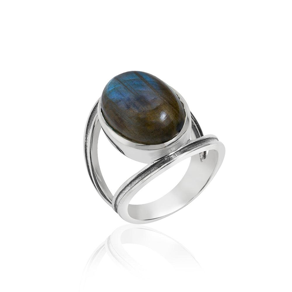 YoTreasure 13x18 MM Labradorite 925 Sterling Silver Split Shank Statement Ring - YoTreasure