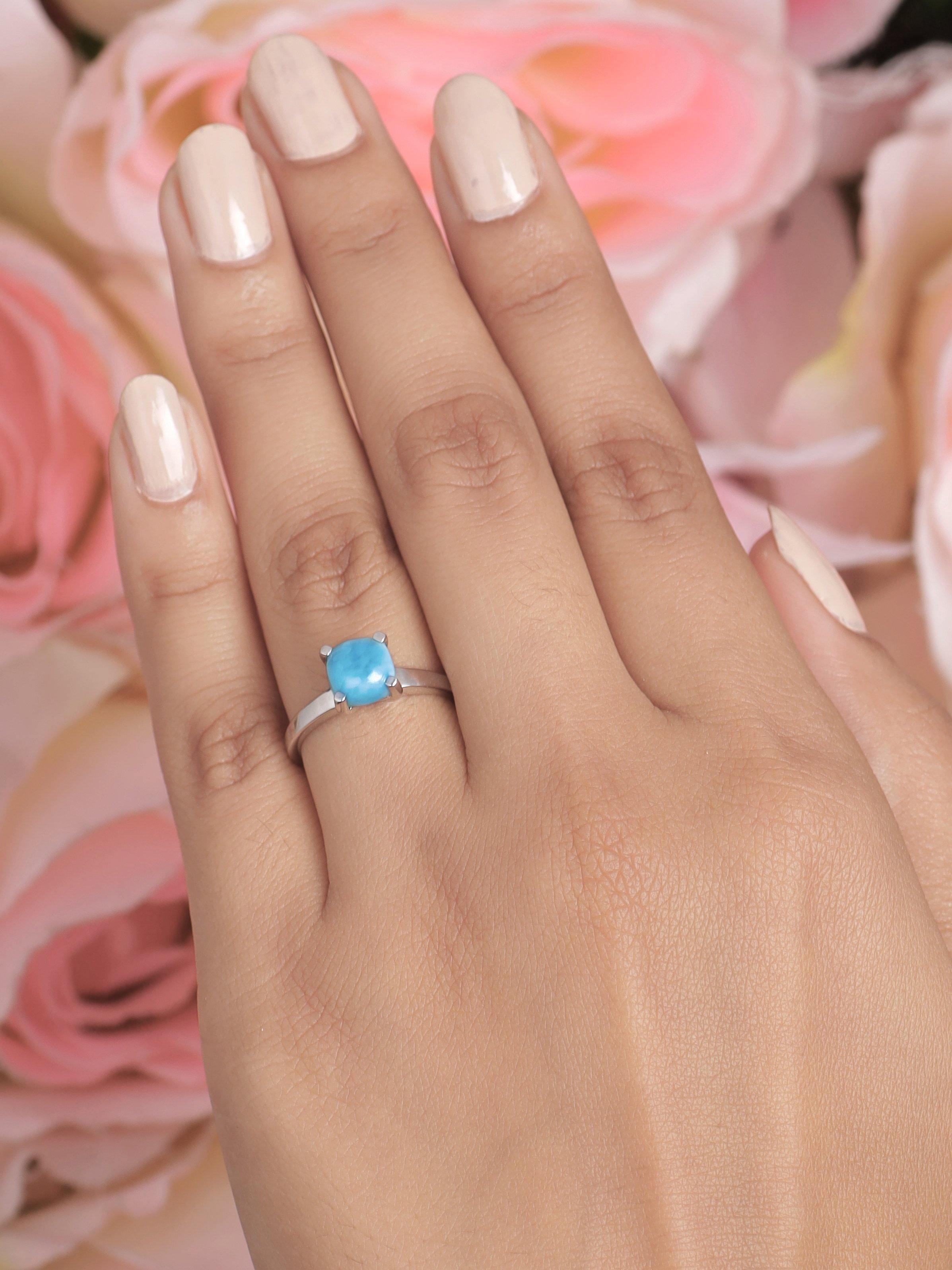 1.82 Ct. Larimar Solid 925 Sterling Silver Solitaire Ring Jewelry - YoTreasure