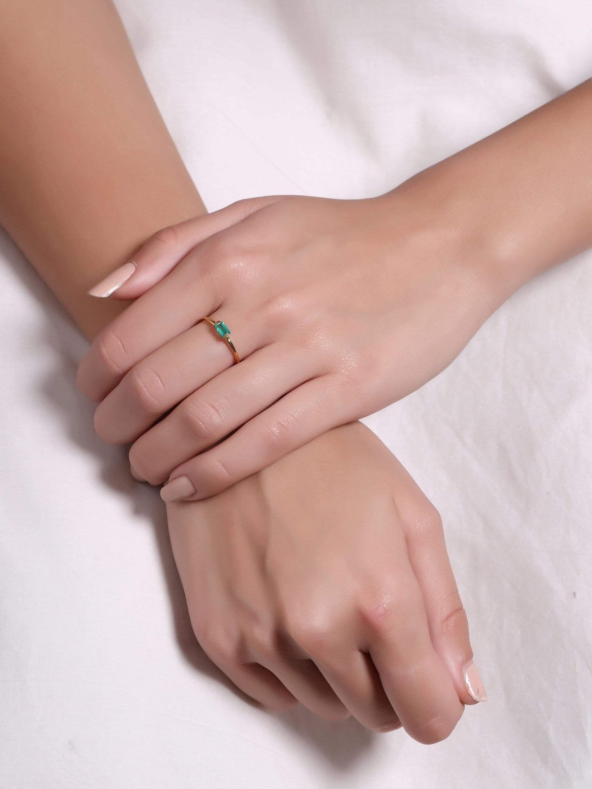 0.30 Ct Green Onyx Solid 10k Yellow Gold Ring Jewelry - YoTreasure