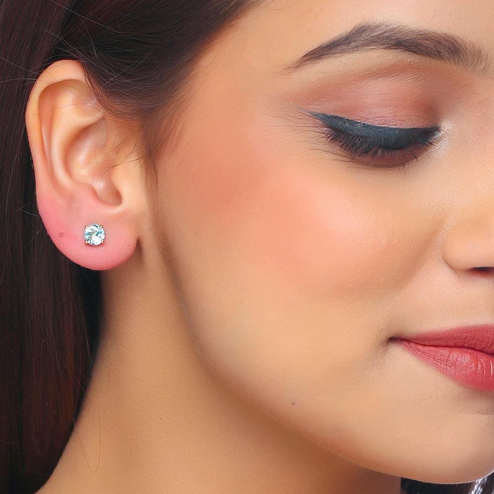 2.00 Ct. Sky Blue Topaz Solid 10k Yellow Gold Stud Earrings - YoTreasure