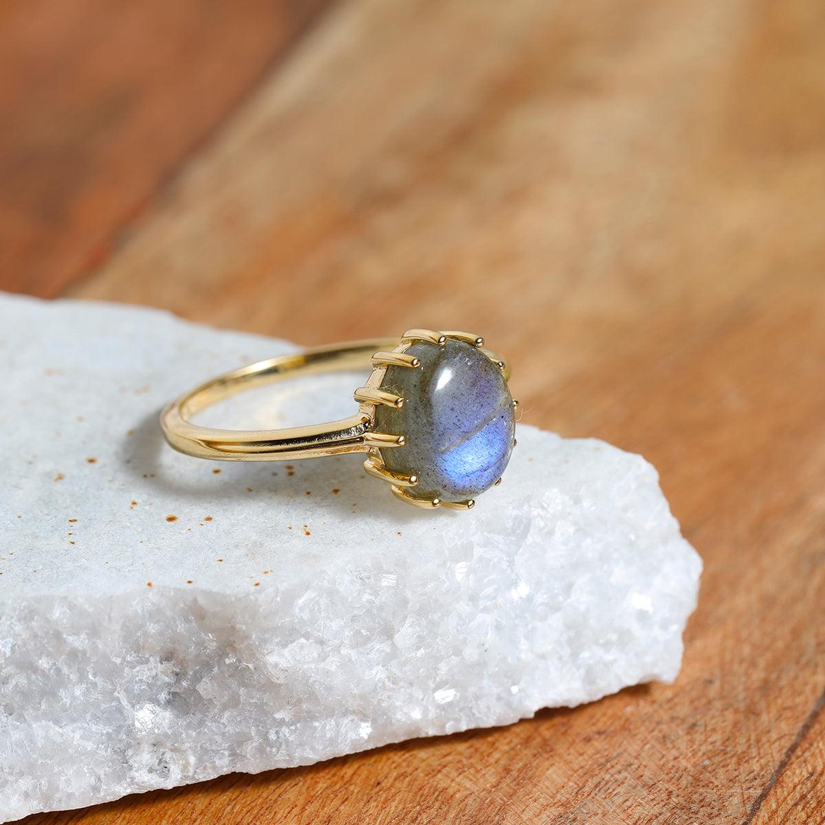Labradorite Solitaire Ring 14k Gold Over 925 Silver - YoTreasure
