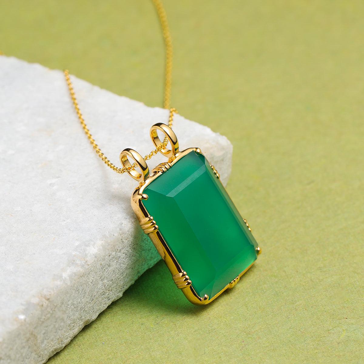 Green Onyx Necklace 14kt Gold Over 925 Silver Chain Pendant Necklace Jewelry - YoTreasure