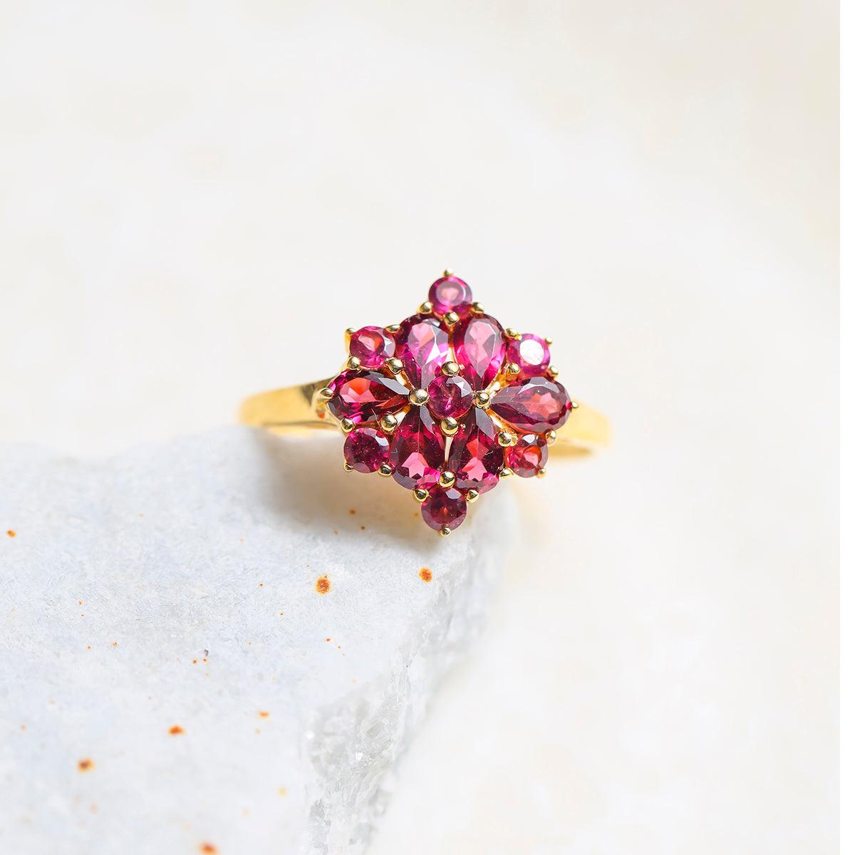 Rhodolite Garnet Cluster Ring 14k Gold Over 925 Silver Jewelry - YoTreasure