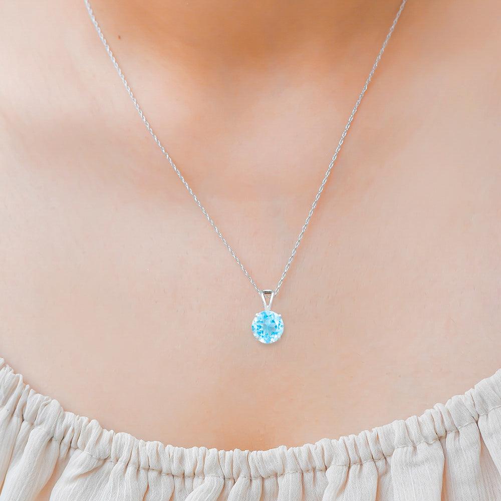 3/4" Natural Blue Topaz 925 Sterling Silver Pendant With Chain - YoTreasure