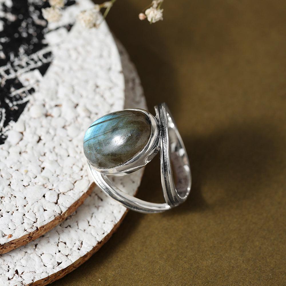 YoTreasure 13x18 MM Labradorite 925 Sterling Silver Split Shank Statement Ring - YoTreasure