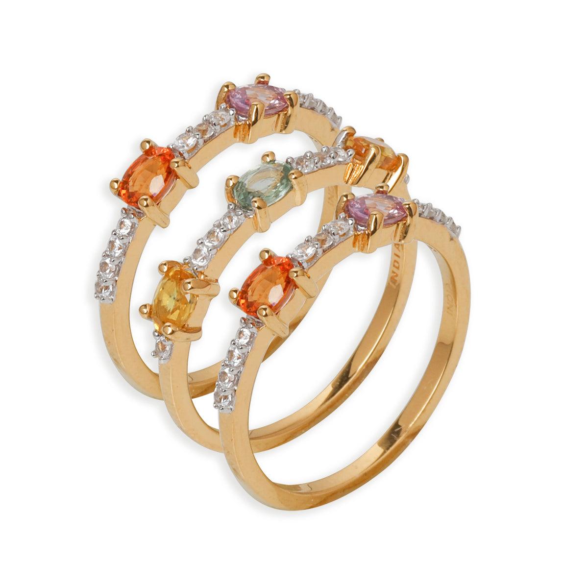 Multi Sapphire Love Ring 10K Yellow Gold Stackable Rings Set Jewelry - YoTreasure