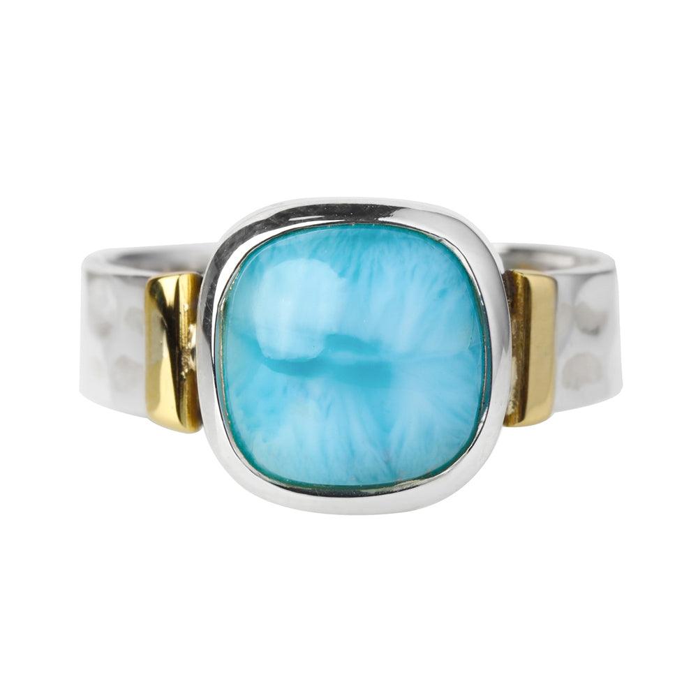 Larimar Solitaire Ring 925 Sterling Silver With Brass Accents - YoTreasure