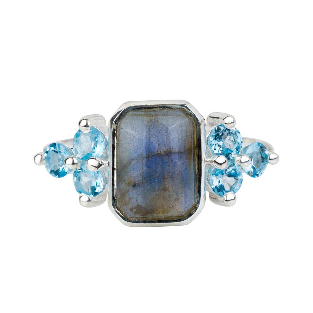 Unique newest 925 Sterling Silver Topaz Labradorite Ring