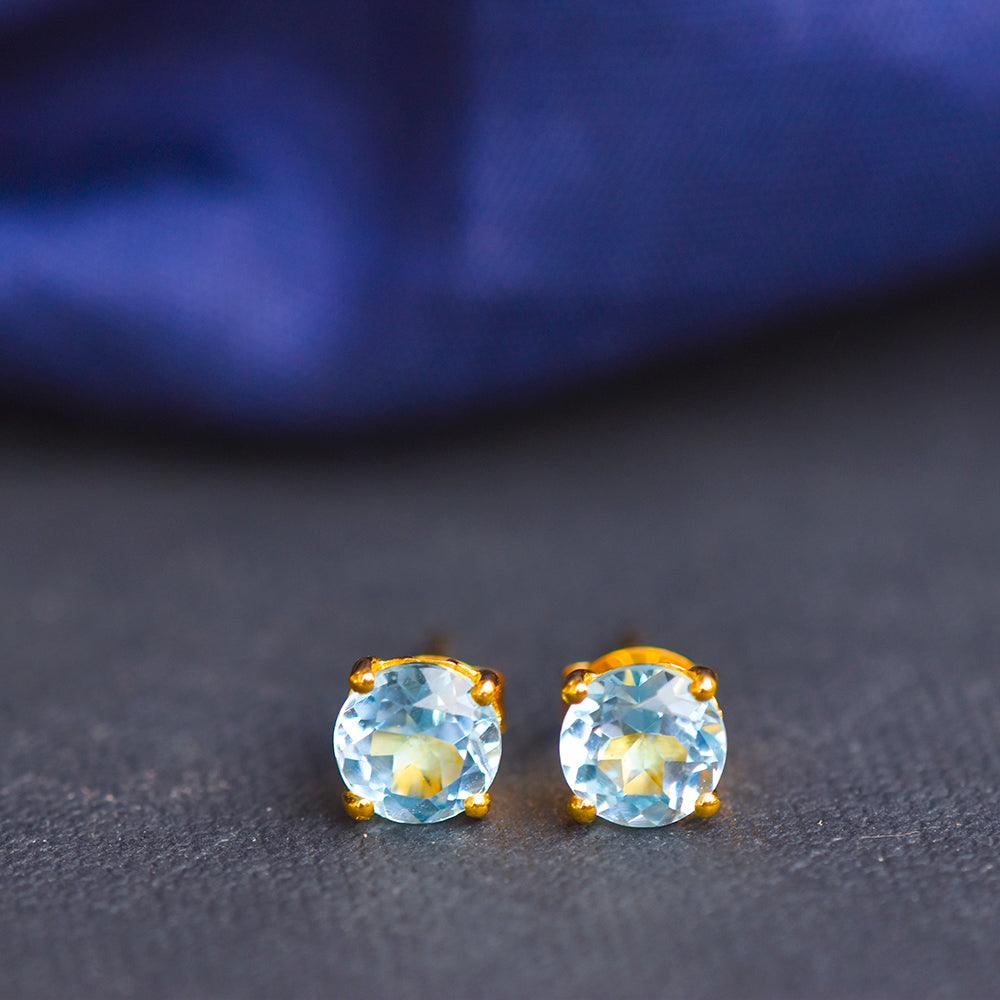 2.00 Ct. Sky Blue Topaz Solid 10k Yellow Gold Stud Earrings - YoTreasure