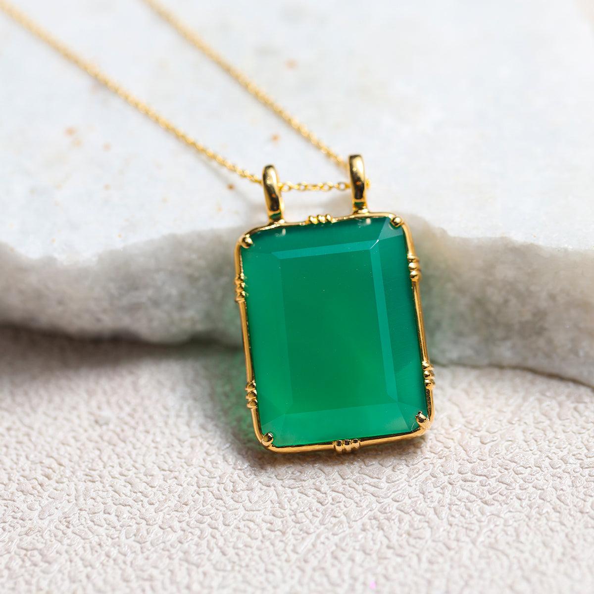 Green Onyx Necklace 14kt Gold Over 925 Silver Chain Pendant Necklace Jewelry - YoTreasure
