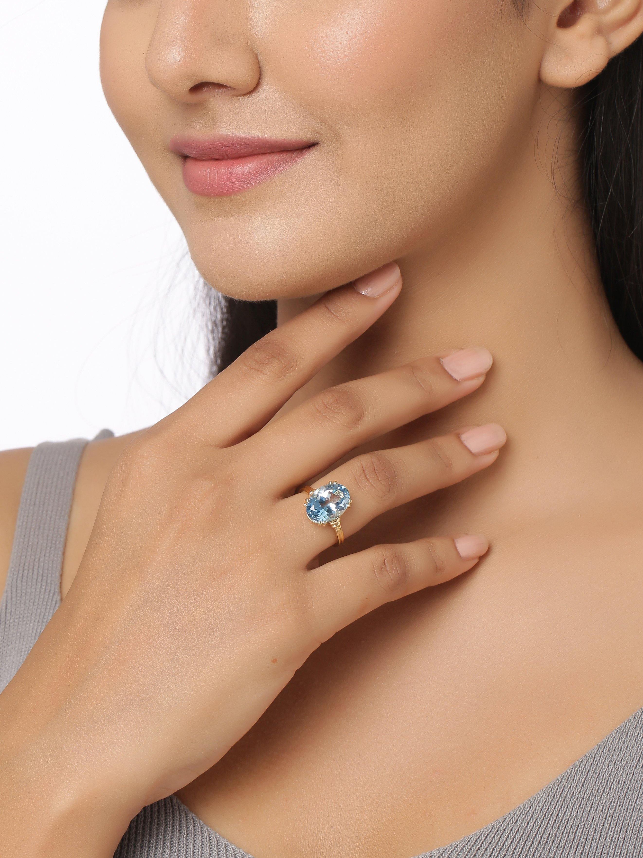 Sky Blue Topaz Solid 925 Sterling Silver Gold Plated Ring Jewelry - YoTreasure