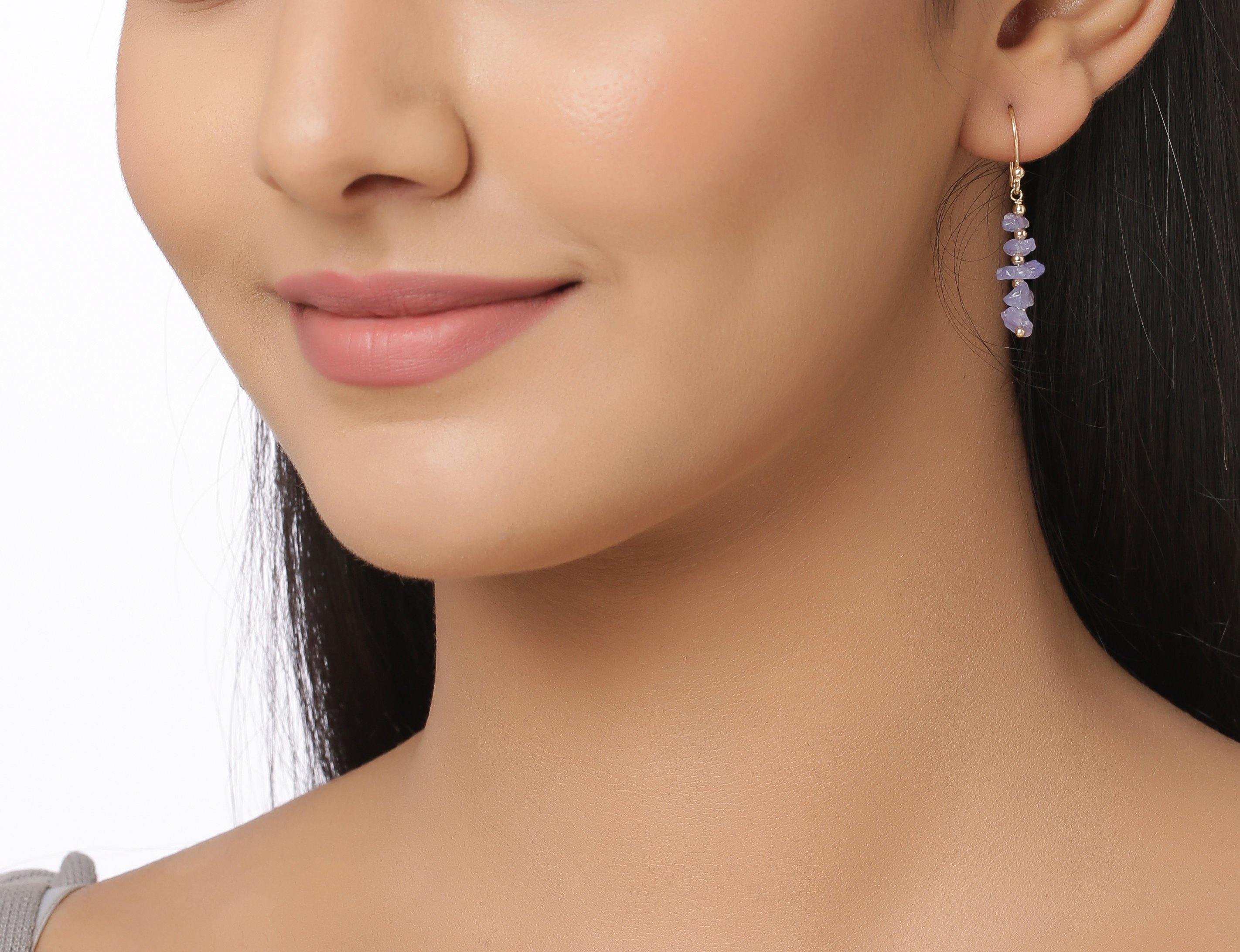 Tanzanite Solid 925 Silver Gold Plated Dangle Earrings Jewelry - YoTreasure