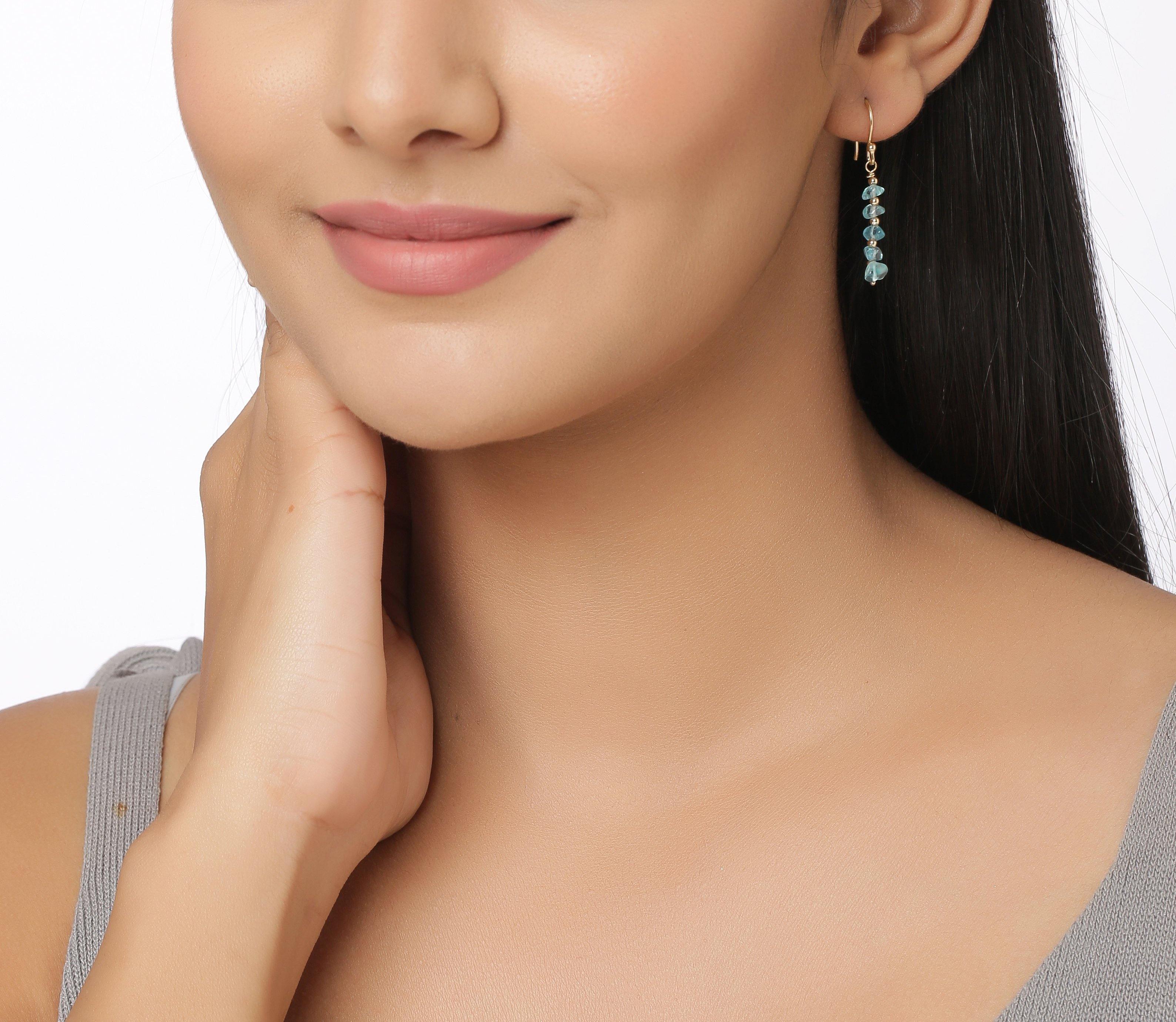 Apatite Solid 925 Silver Gold Plated Dangle Earrings Jewelry - YoTreasure