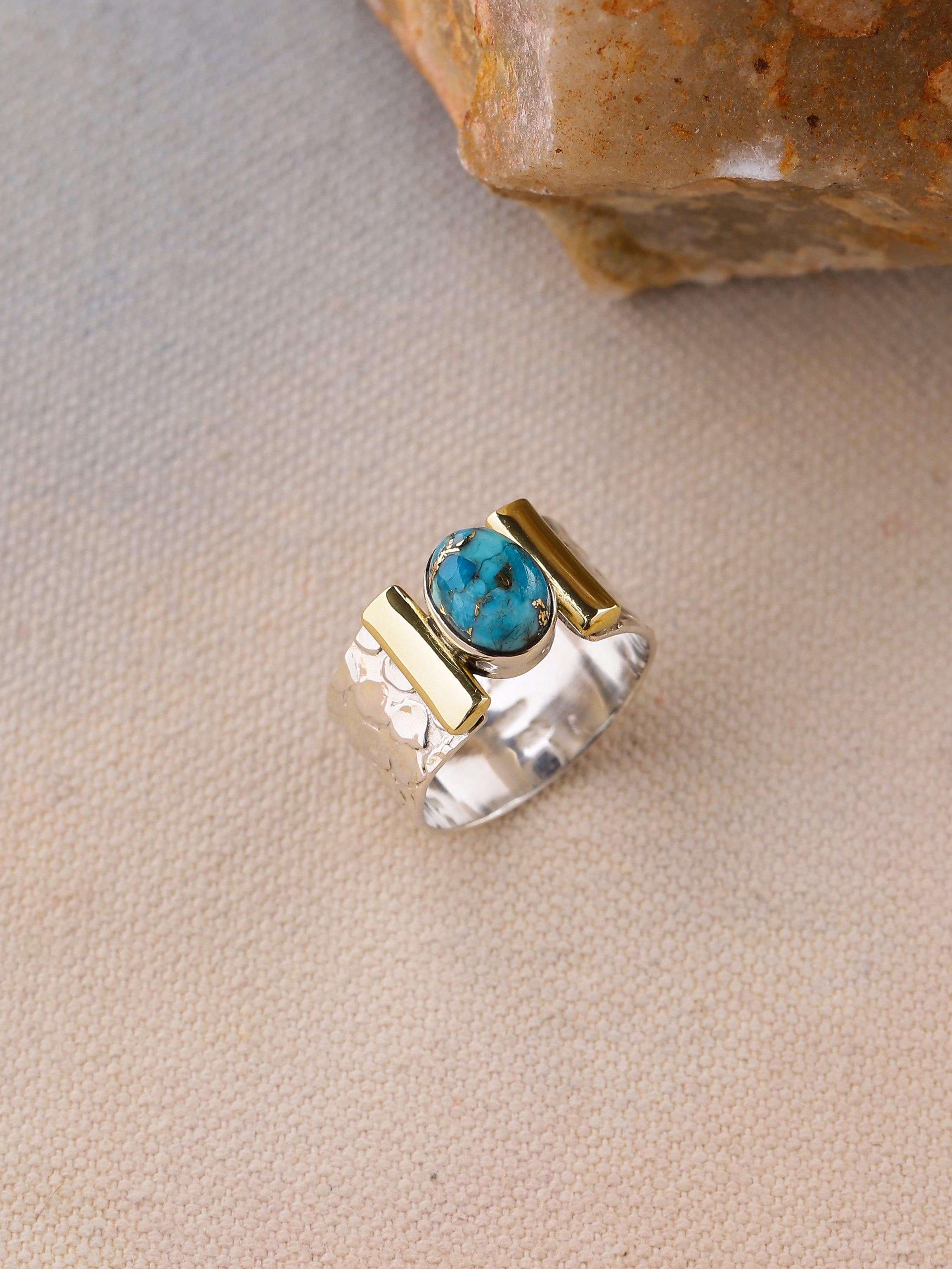Turquoise Ring Solid 925 Sterling Silver Brass Gemstone Jewelry - YoTreasure
