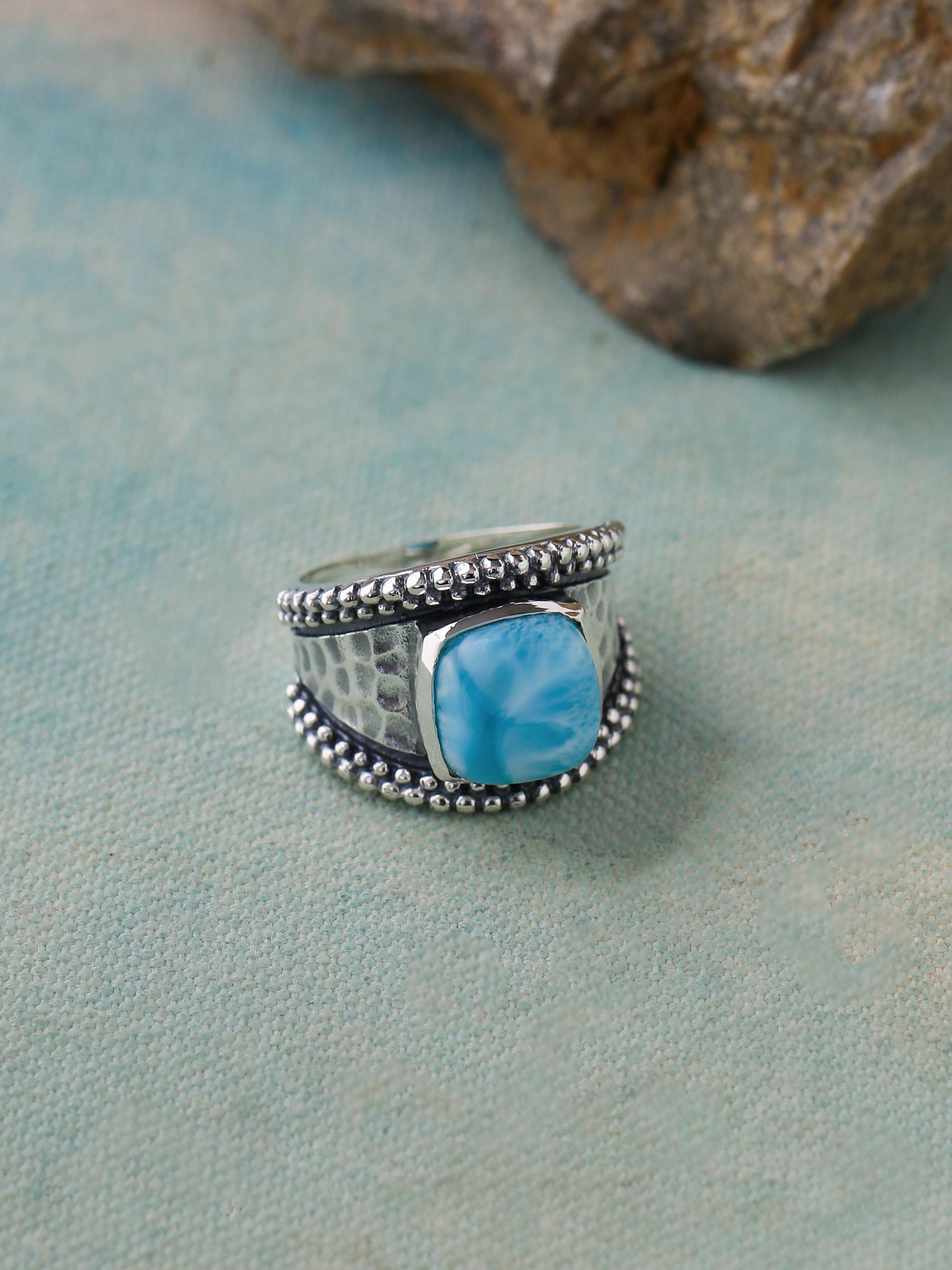 Natural Larimar Solid 925 Sterling Silver Ring Jewelry - YoTreasure