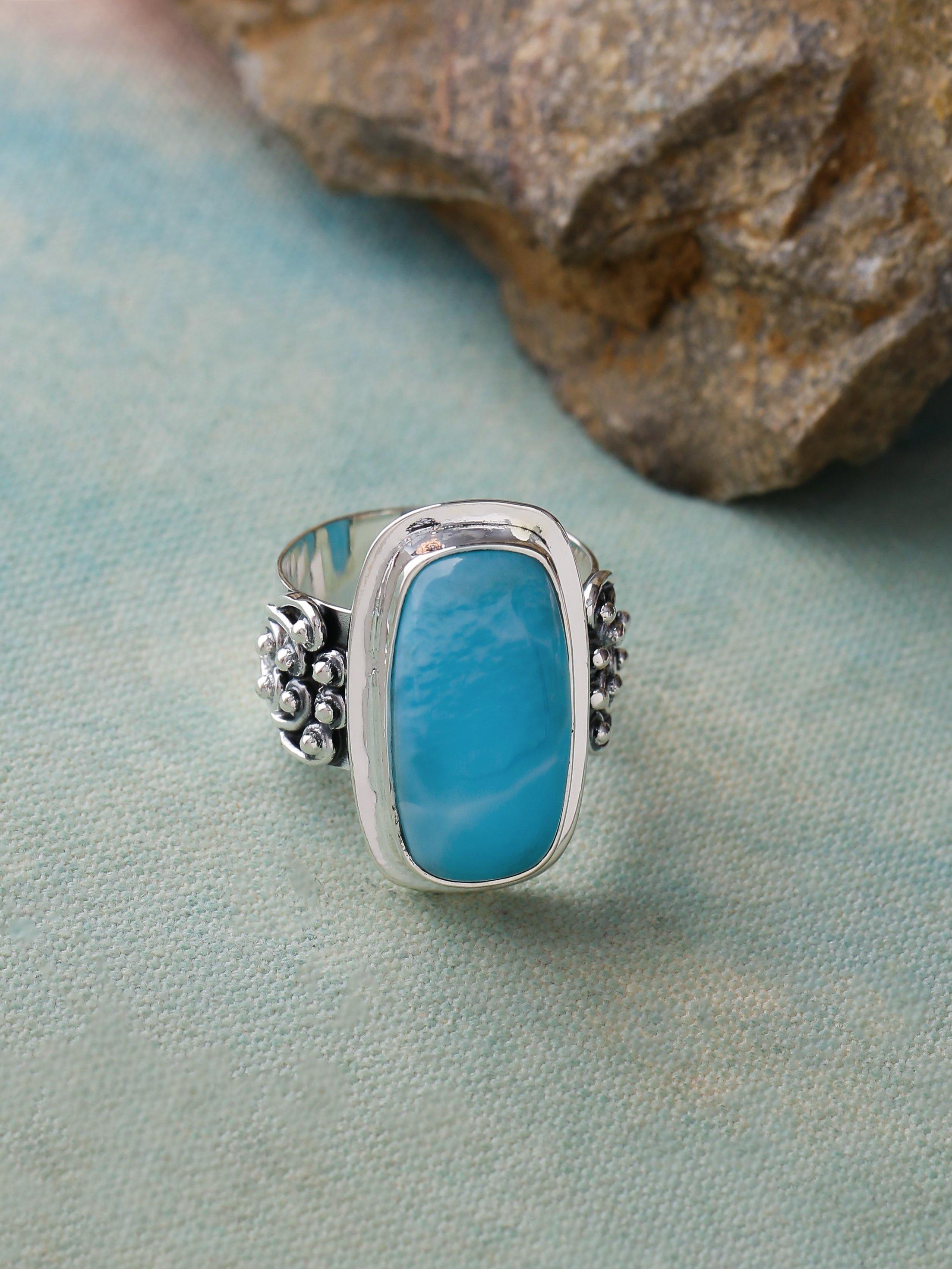 Larimar Stone Solid 925 Sterling Silver Gemstone Ring - YoTreasure