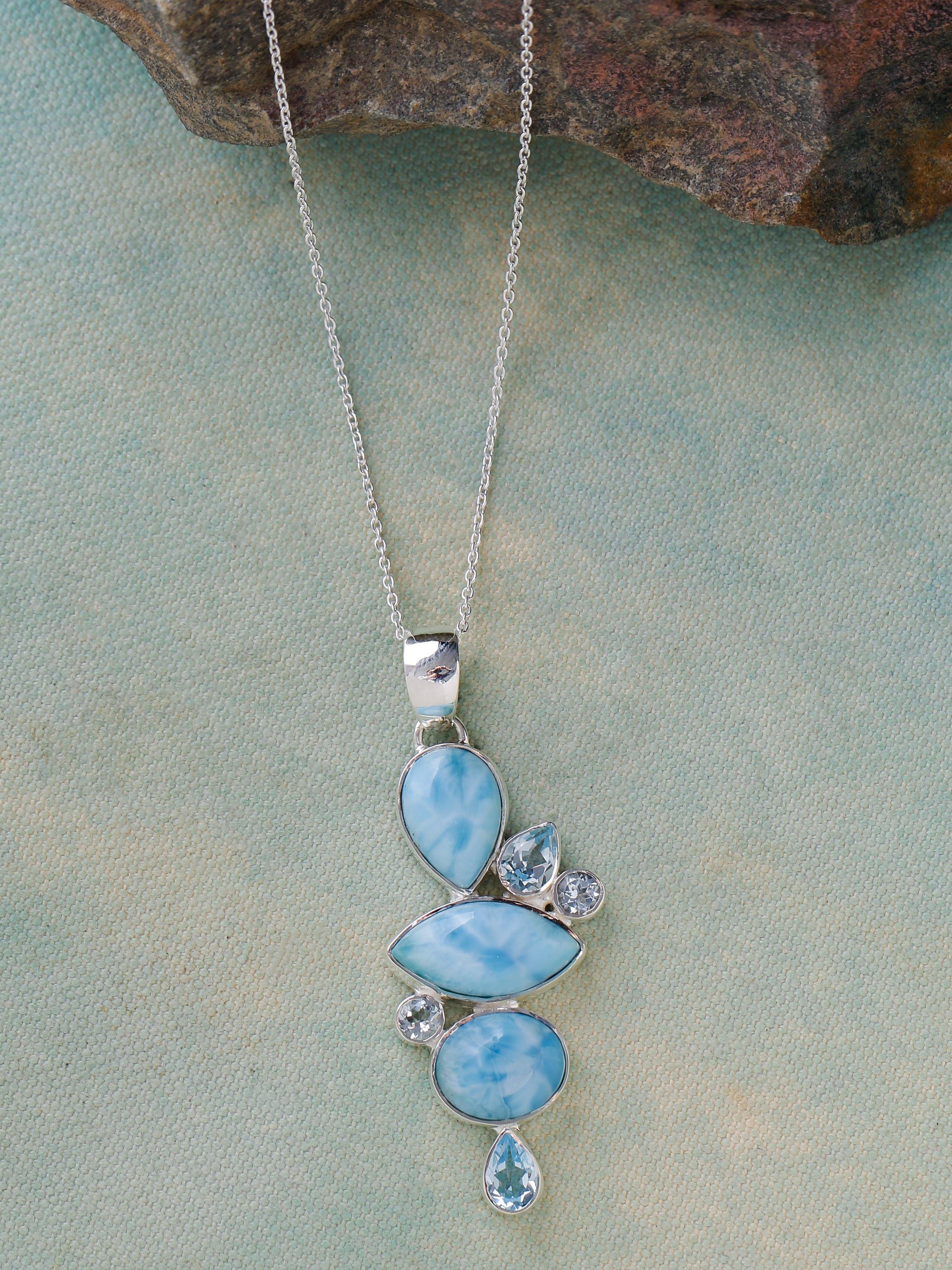 Larimar Blue topaz Solid 925 Sterling Silver Pendant Necklace - YoTreasure