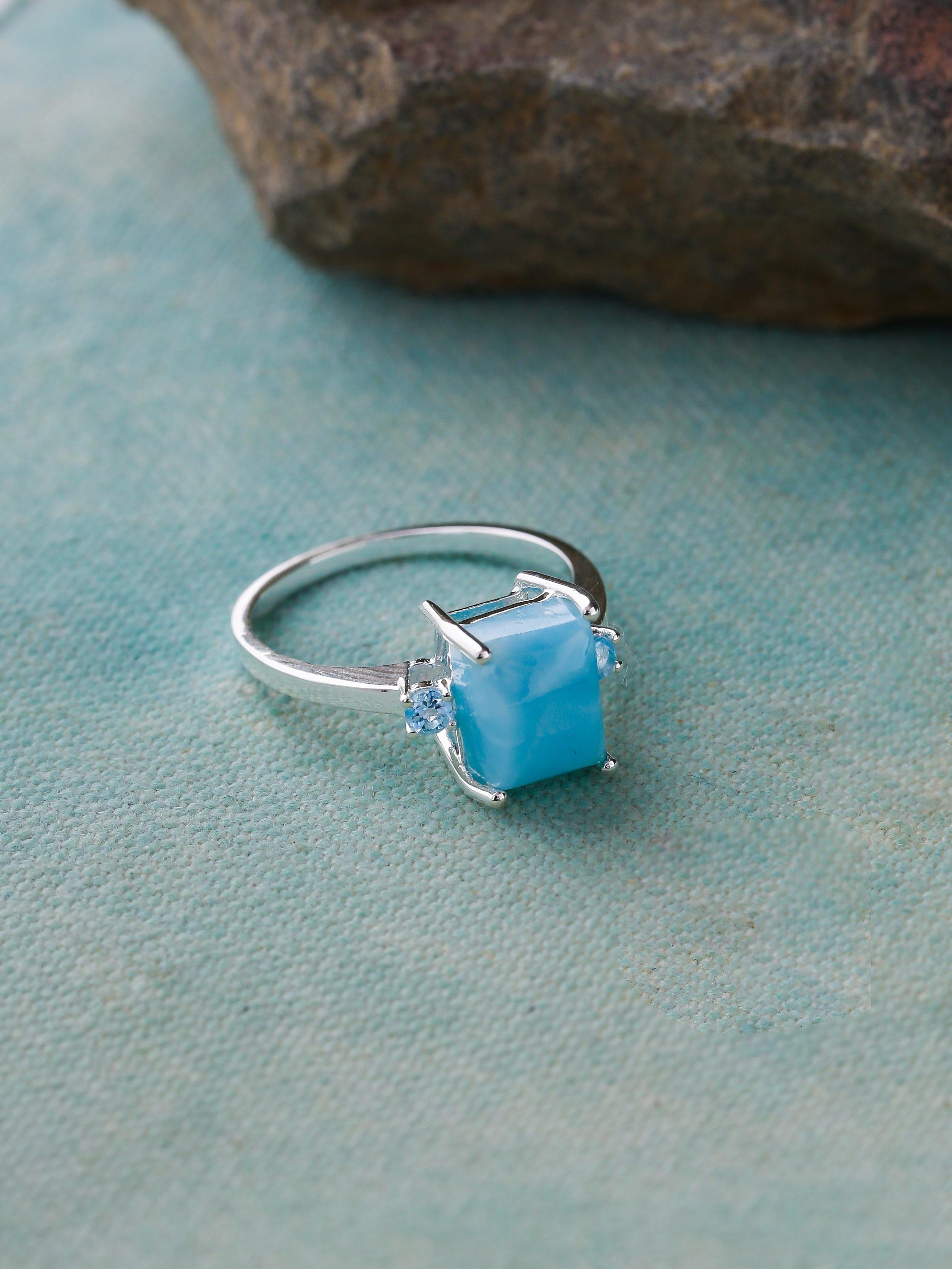 2.87 Ct. Larimar Swiss Blue Topaz Solid 925 Sterling Silver Ring Jewelry - YoTreasure