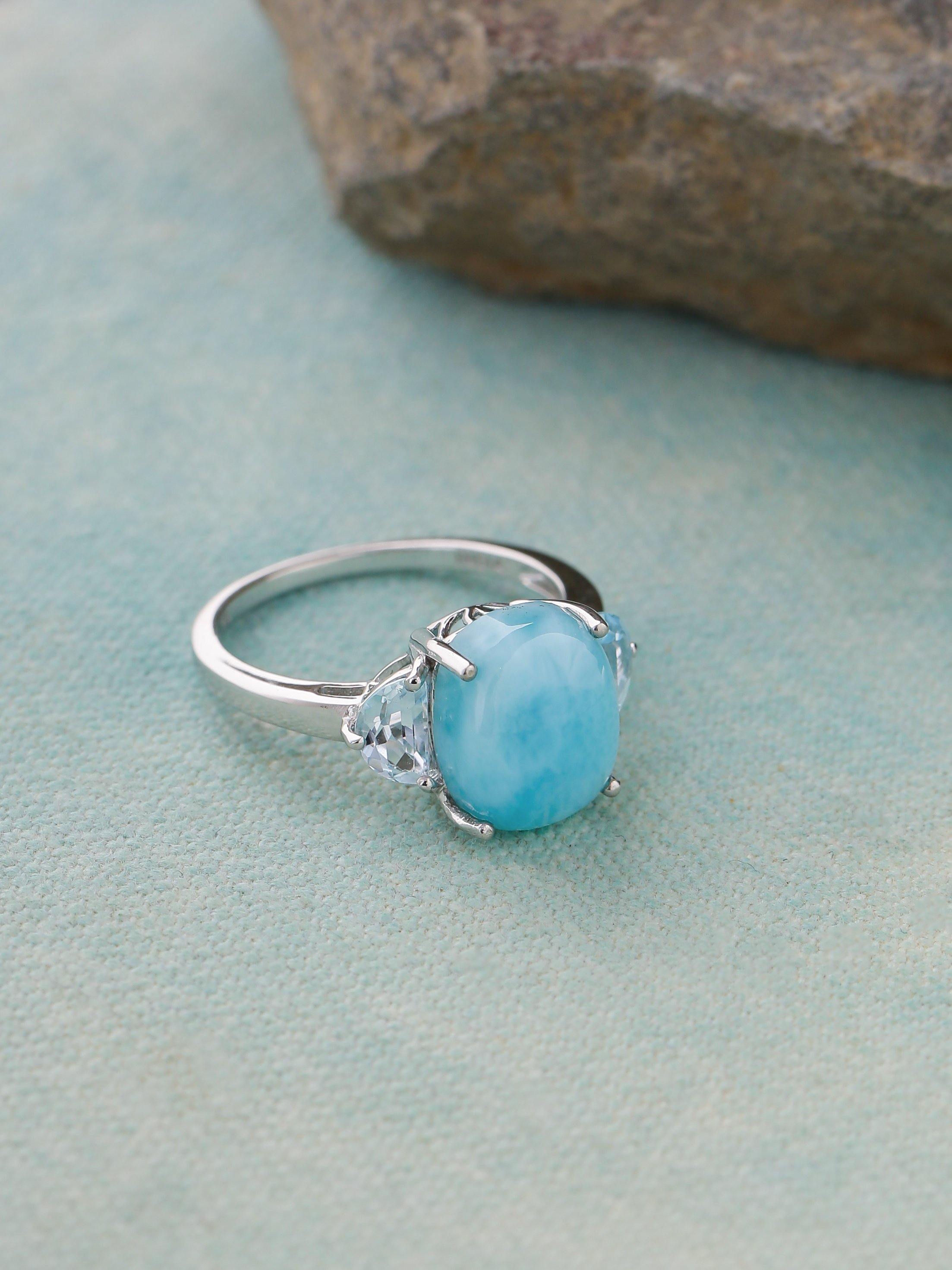 Larimar Sky Blue Topaz Solid 925 Sterling Silver Ring - YoTreasure