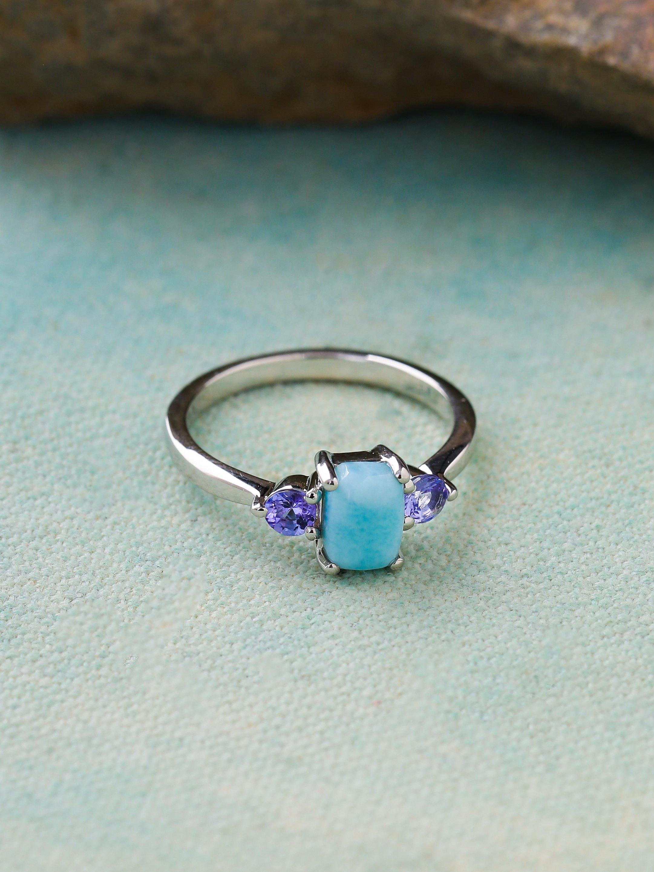 1.85 Ct. Larimar Tanzanite Solid 925 Sterling Silver Ring Jewelry - YoTreasure