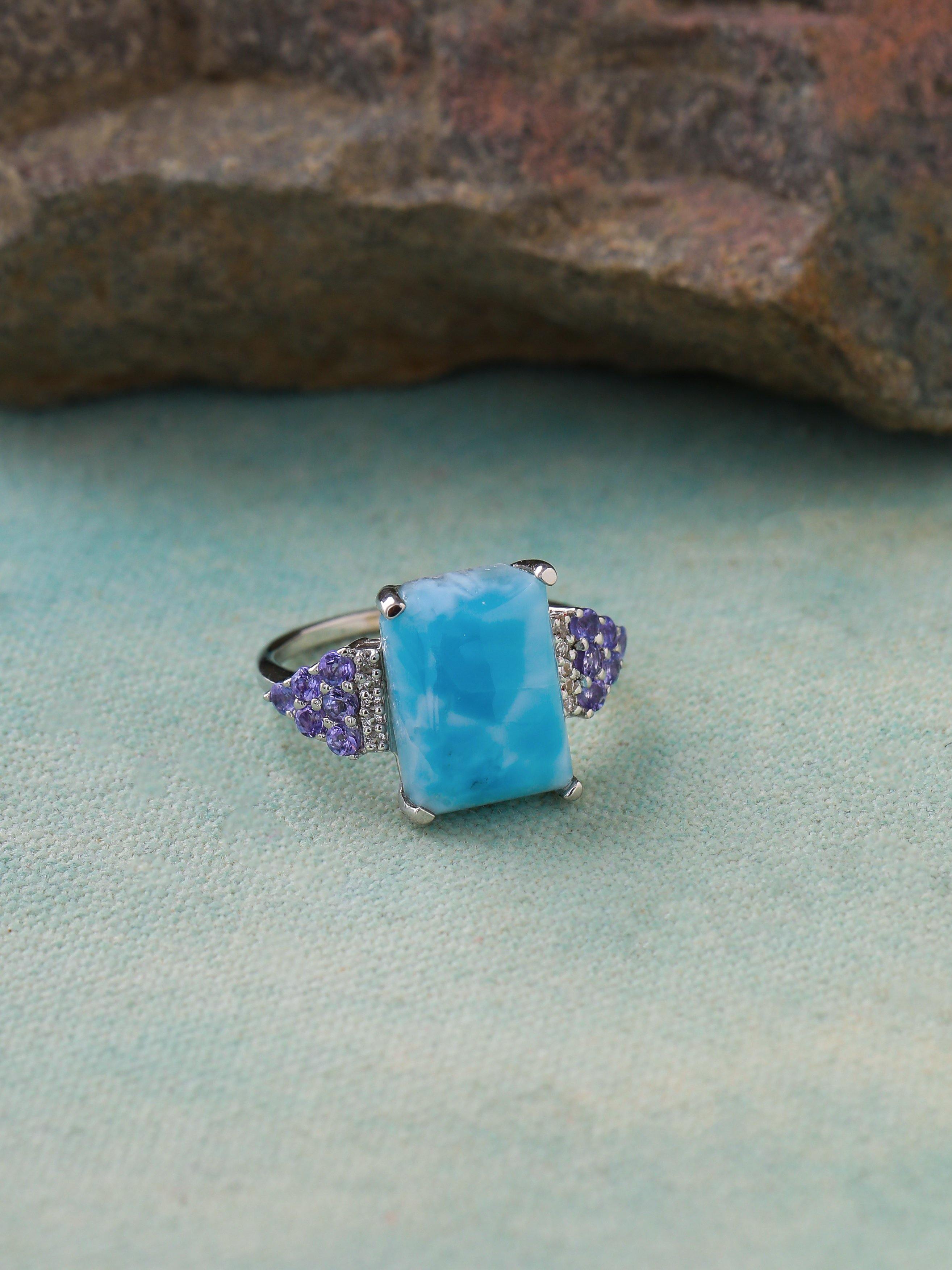 8.95 Ct. Larimar Tanzanite Solid 925 Sterling Silver Designer Ring Jewelry - YoTreasure