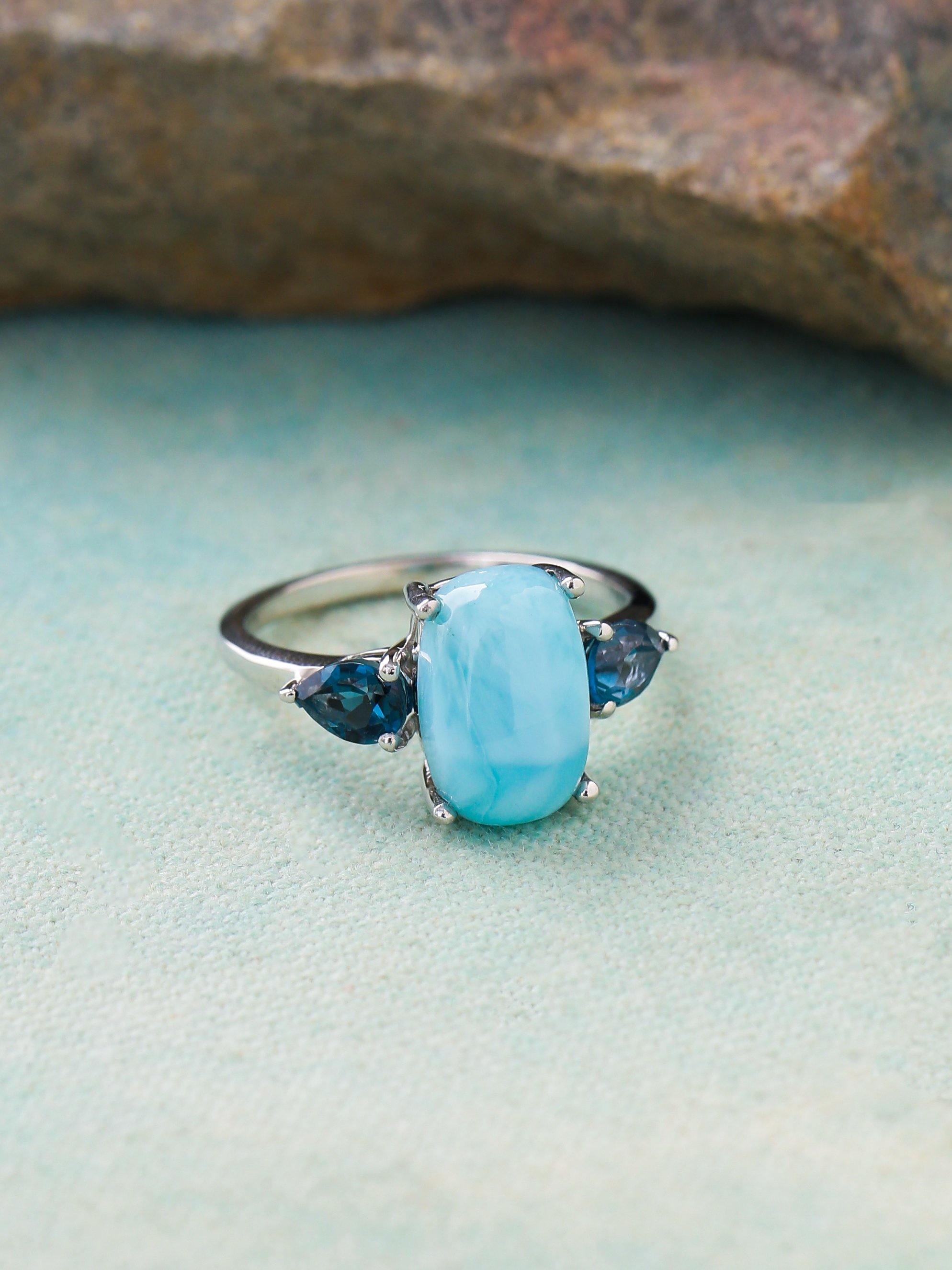 4.18 Ct. Larimar London Blue Topaz Solid 925 Sterling Silver Ring Jewelry - YoTreasure