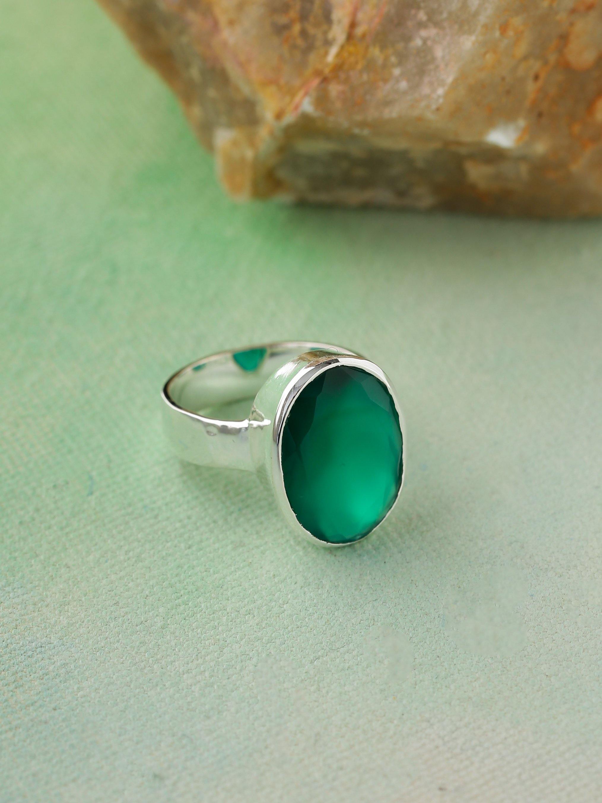 Green Onyx Solid 925 Sterling Silver Ring Jewelry - YoTreasure