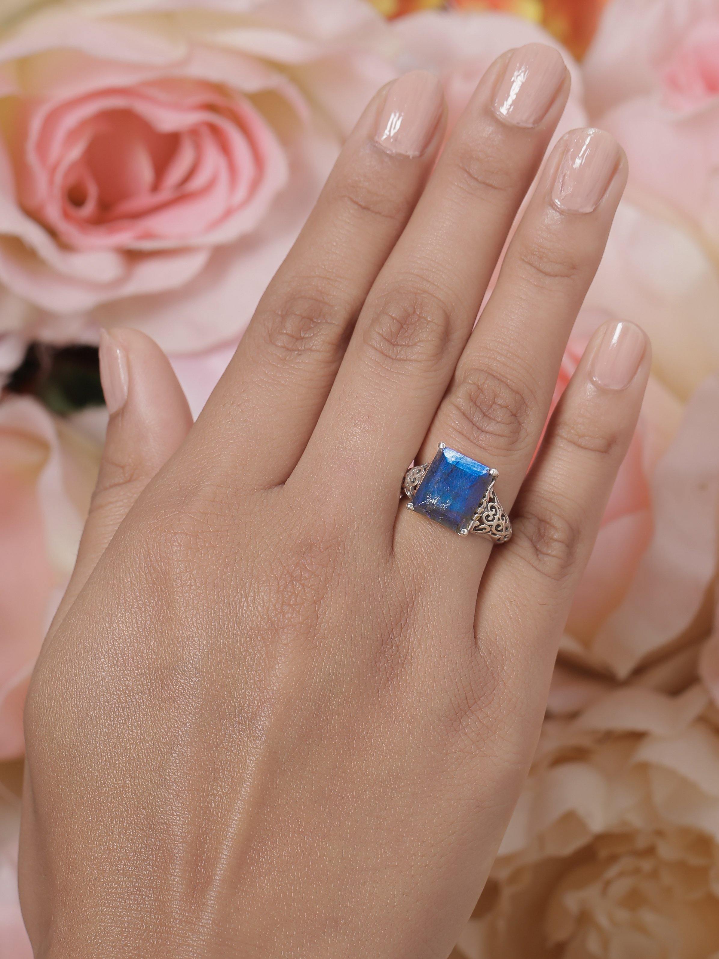 Labradorite Ring Solid 925 Sterling Silver Gemstone Jewelry - YoTreasure