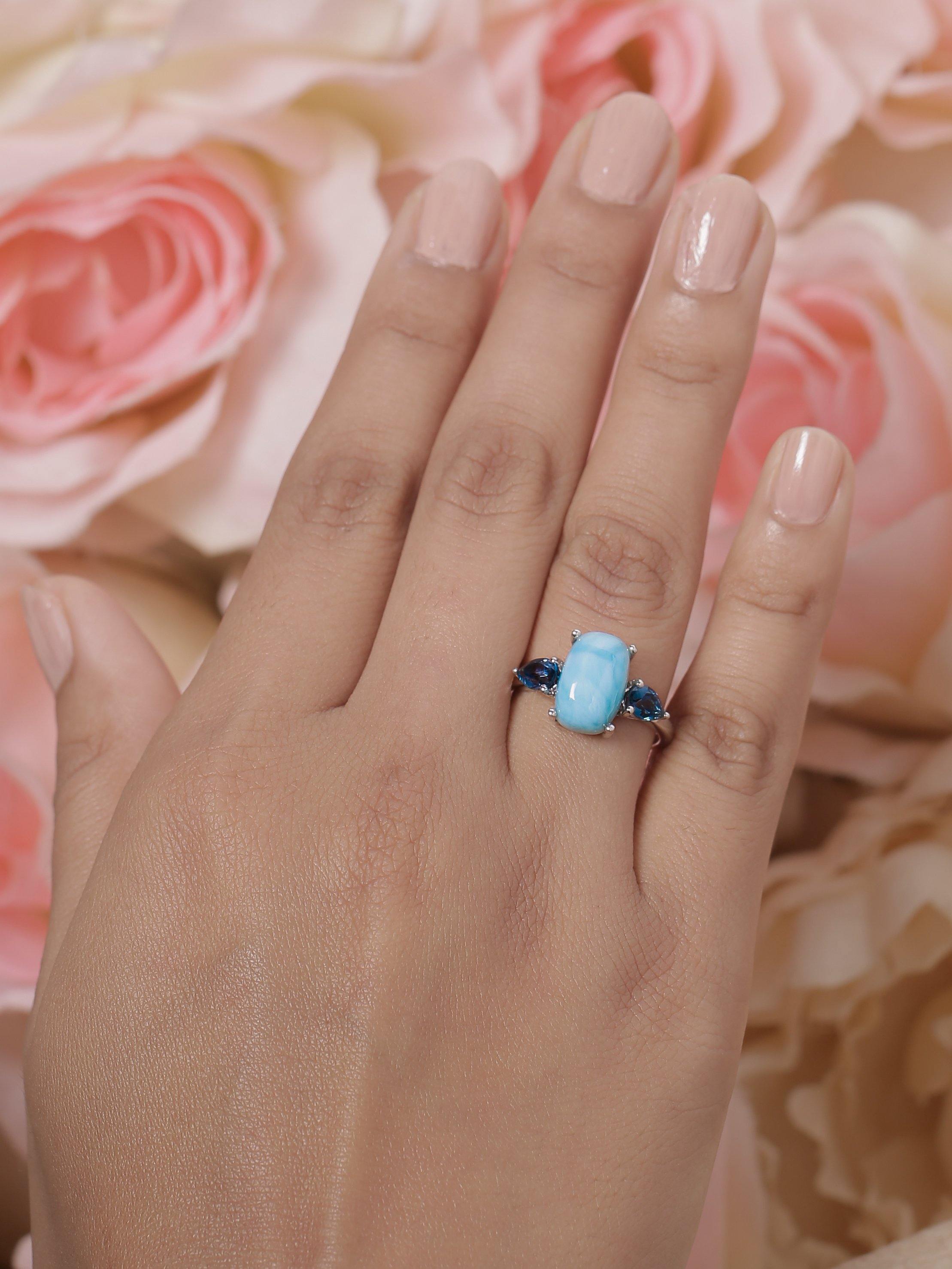 4.18 Ct. Larimar London Blue Topaz Solid 925 Sterling Silver Ring Jewelry - YoTreasure