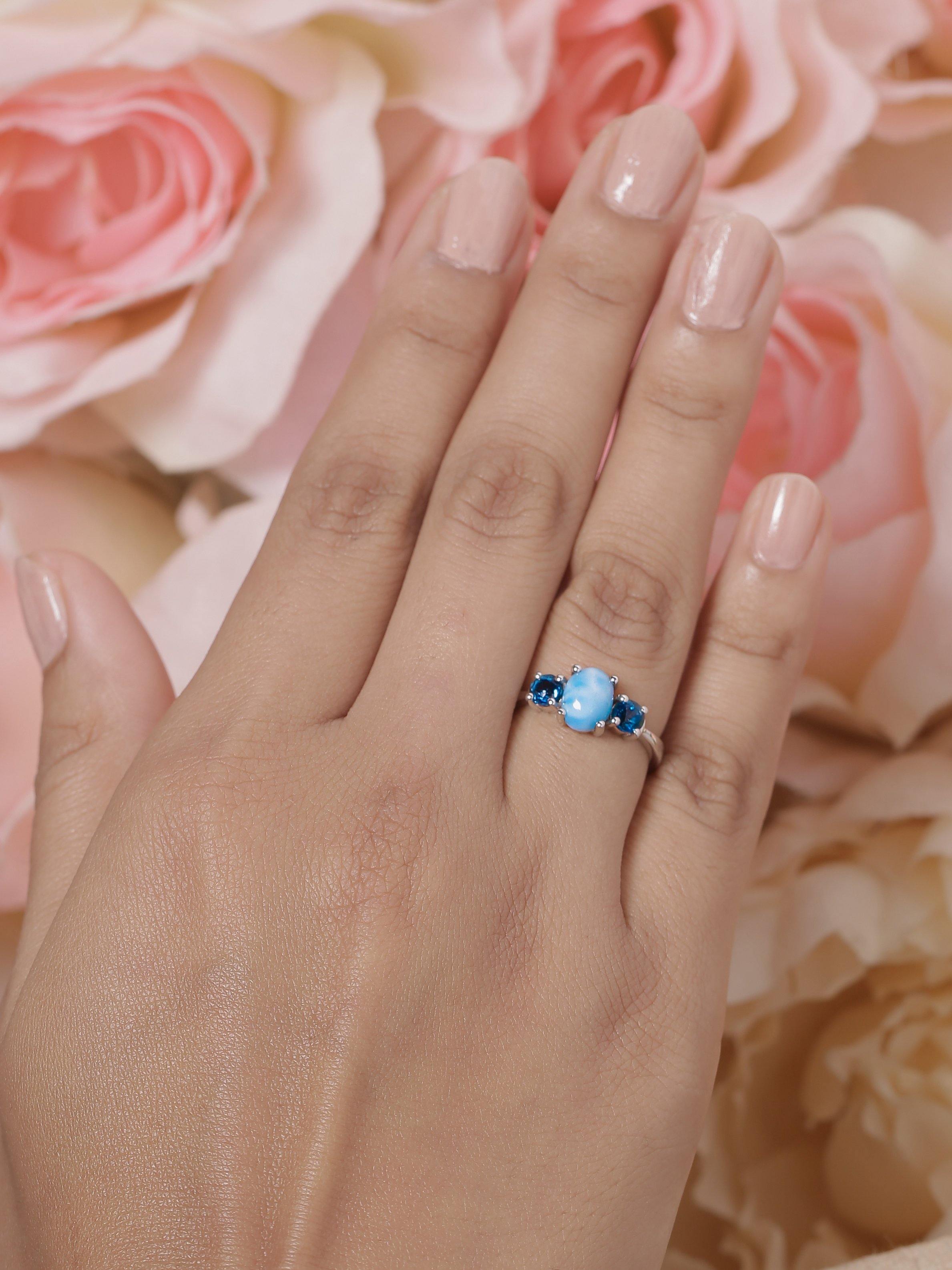 1.66 Ct. Larimar London Blue Topaz Solid 925 Sterling Silver Ring Jewelry - YoTreasure