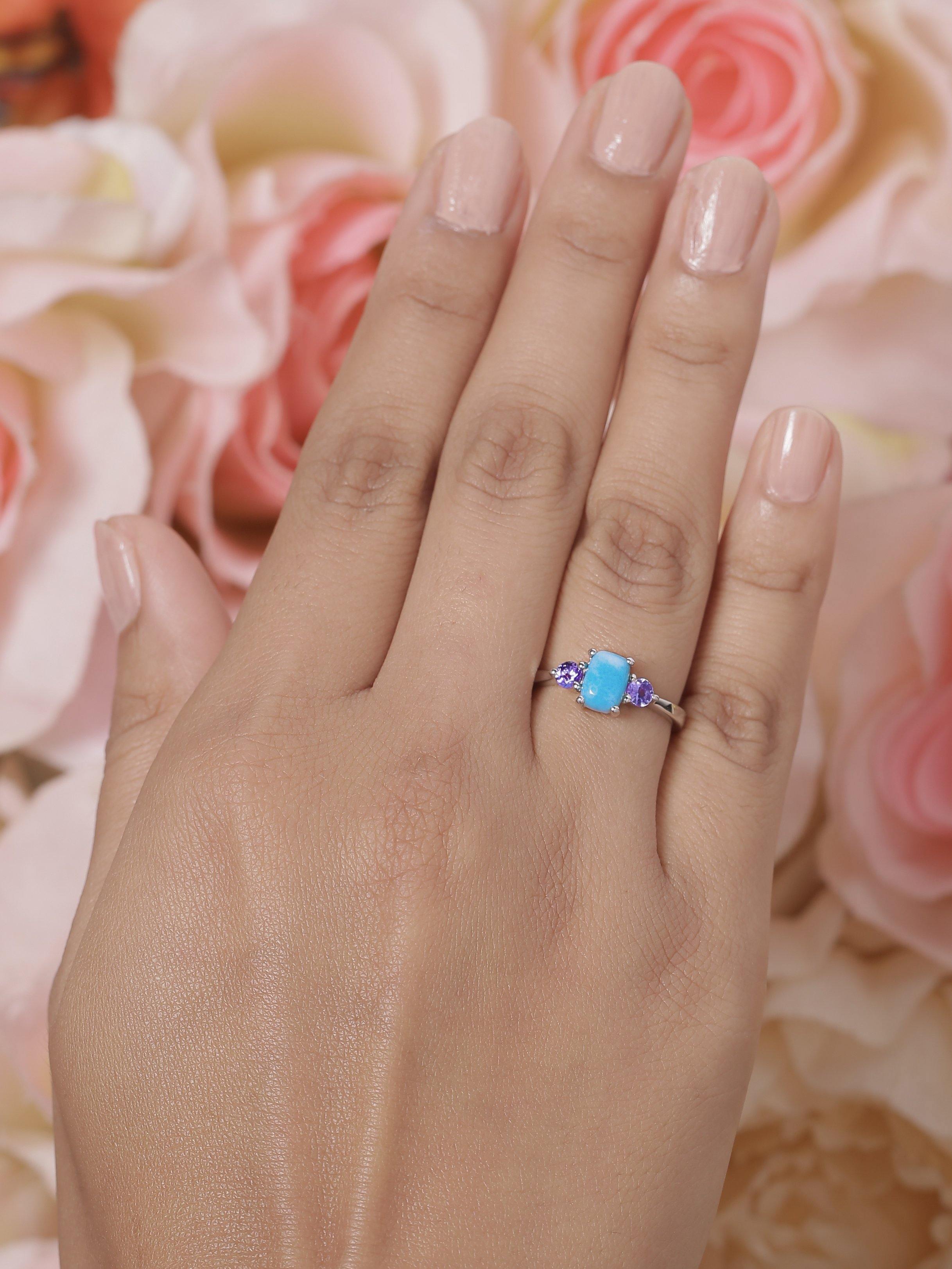 1.85 Ct. Larimar Tanzanite Solid 925 Sterling Silver Ring Jewelry - YoTreasure