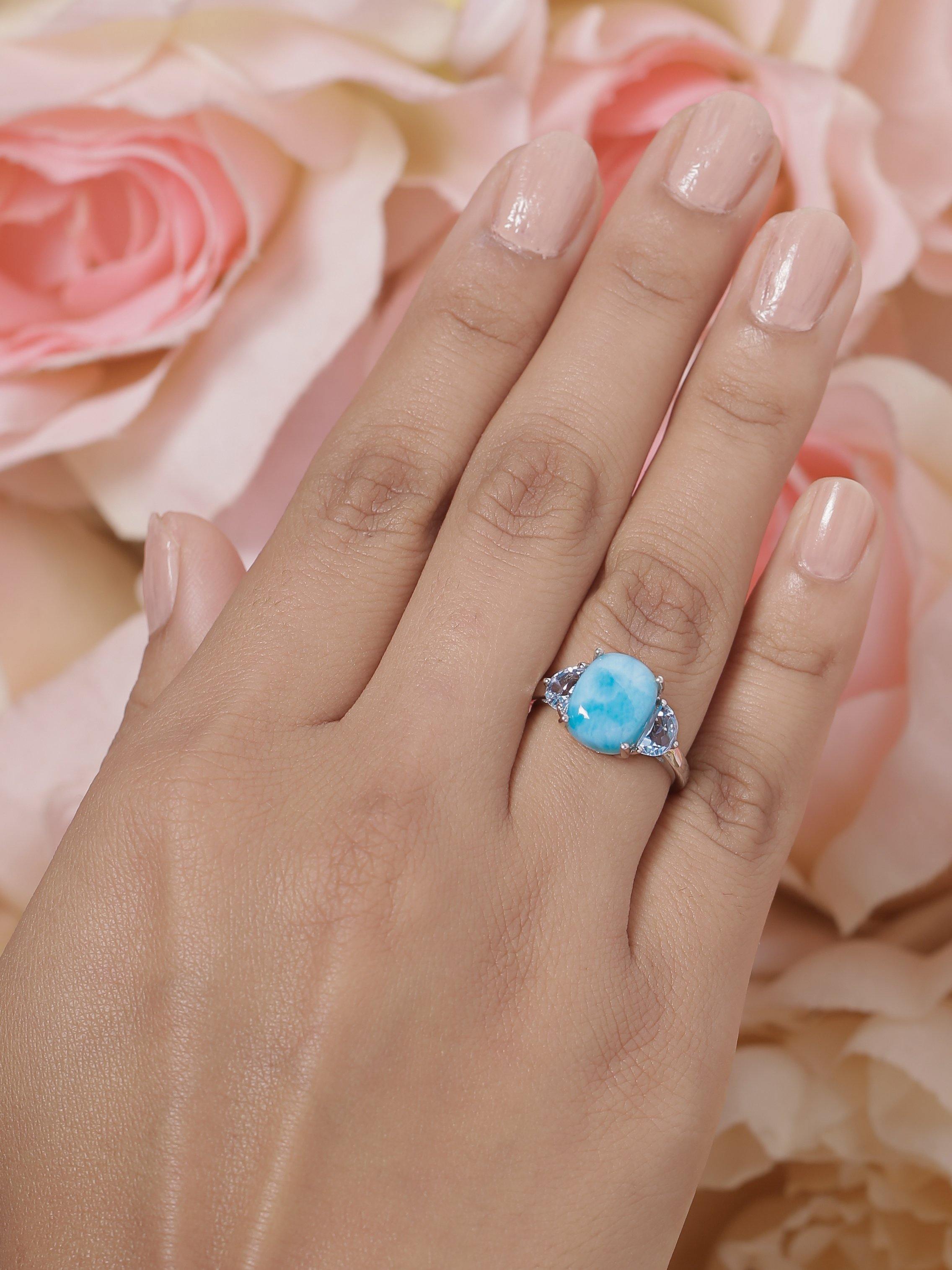 Larimar Sky Blue Topaz Solid 925 Sterling Silver Ring - YoTreasure