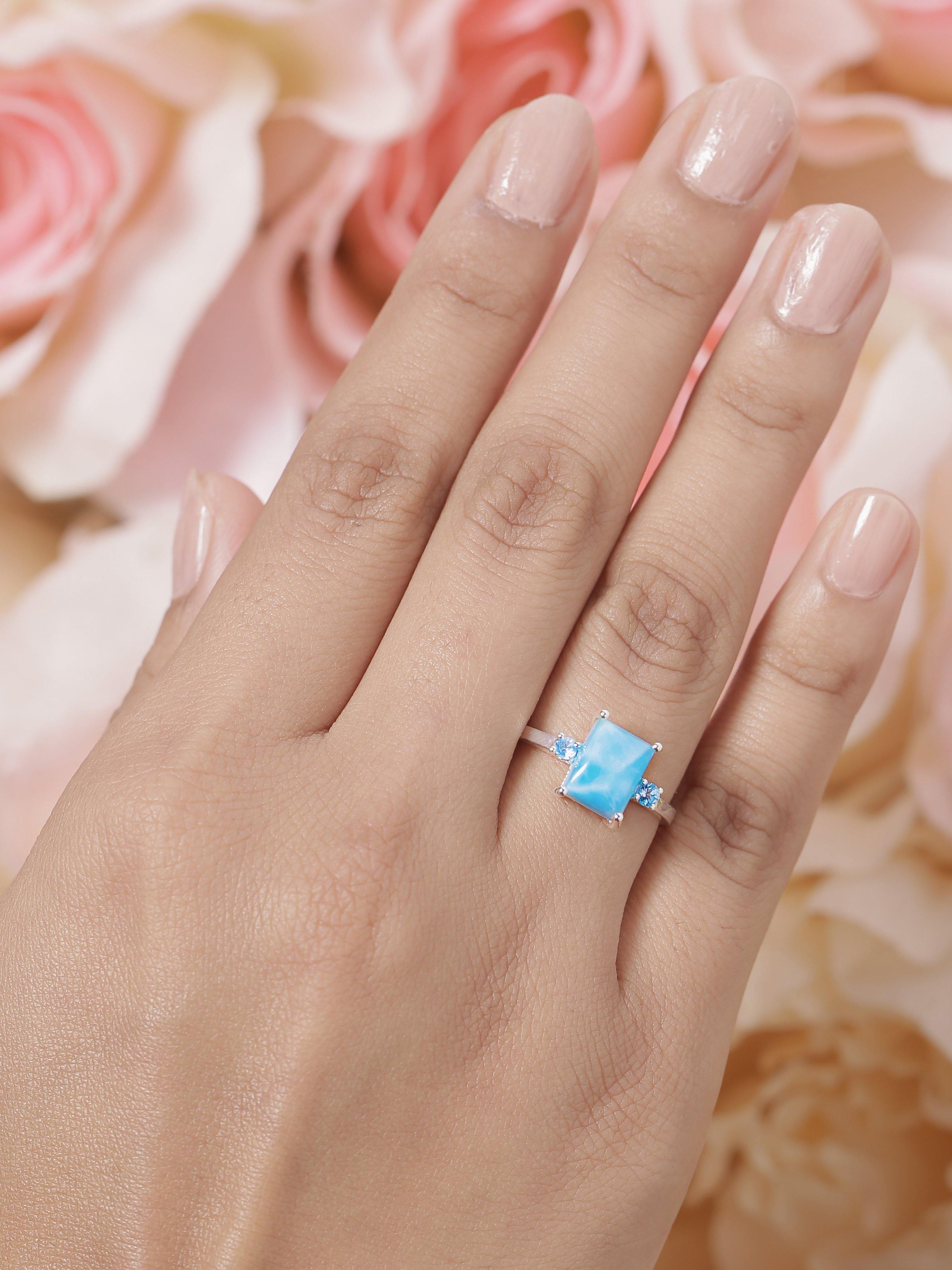 2.87 Ct. Larimar Swiss Blue Topaz Solid 925 Sterling Silver Ring Jewelry - YoTreasure