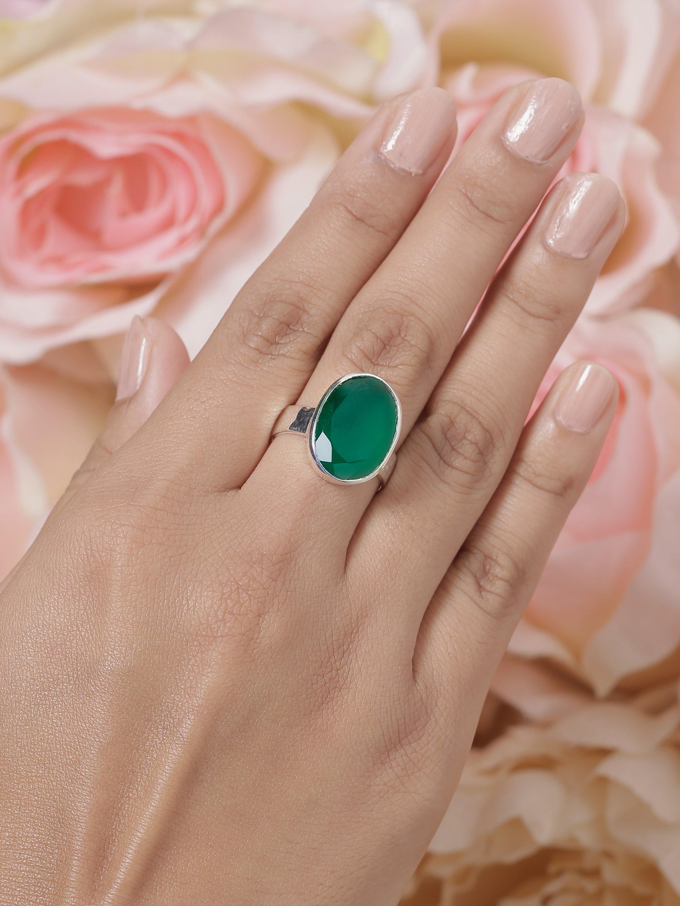 Green Onyx Solid 925 Sterling Silver Ring Jewelry - YoTreasure