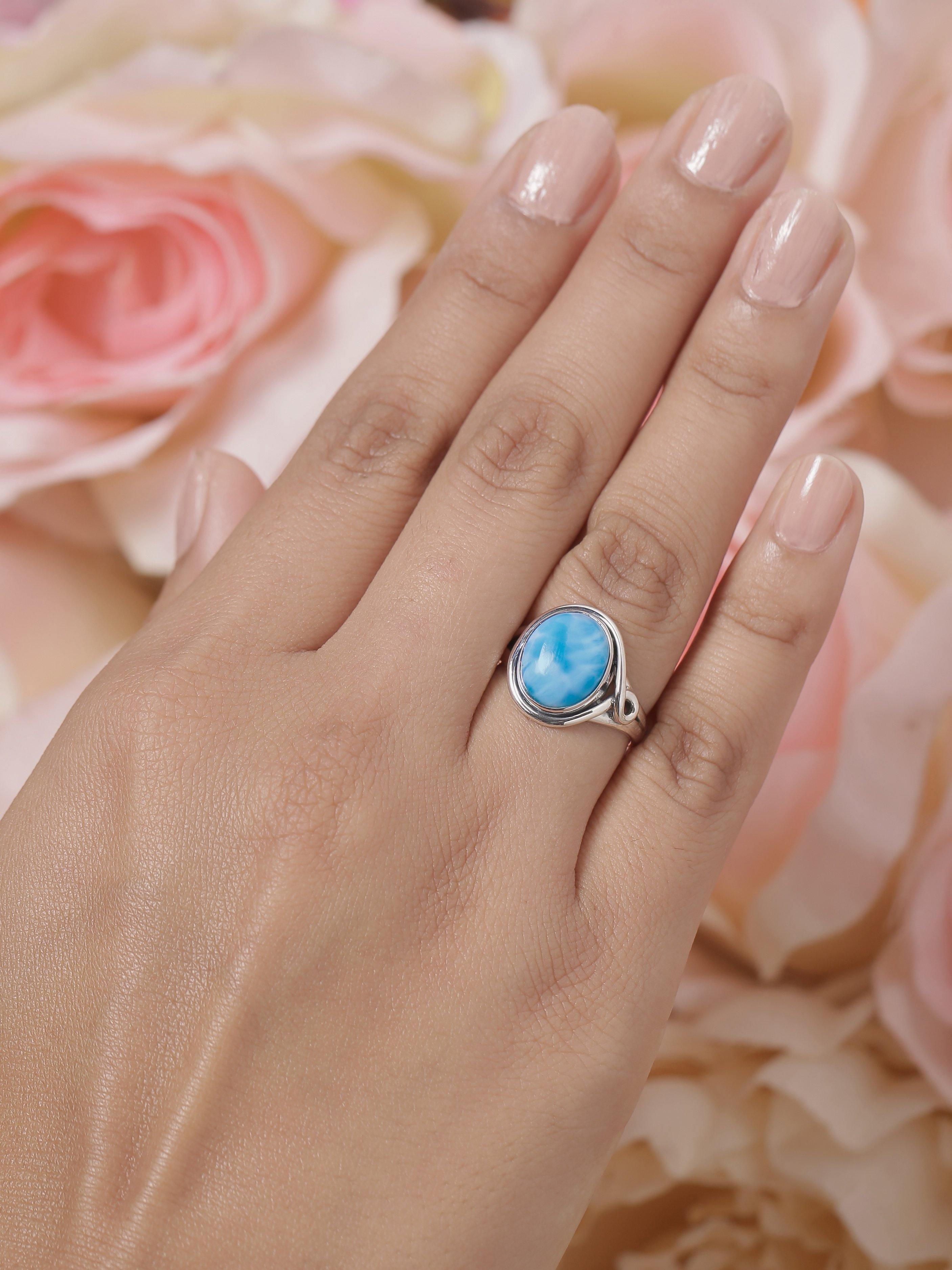 10x12 MM Natural Larimar in 925 Sterling Silver Solitaire Ring - YoTreasure