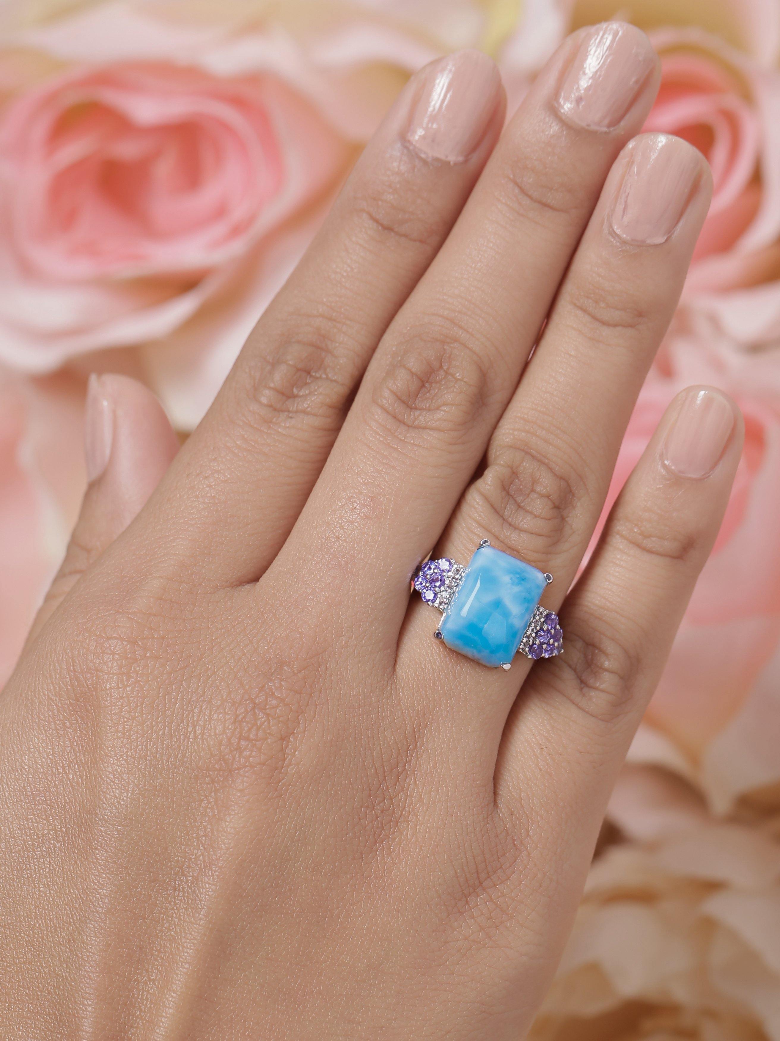 8.95 Ct. Larimar Tanzanite Solid 925 Sterling Silver Designer Ring Jewelry - YoTreasure