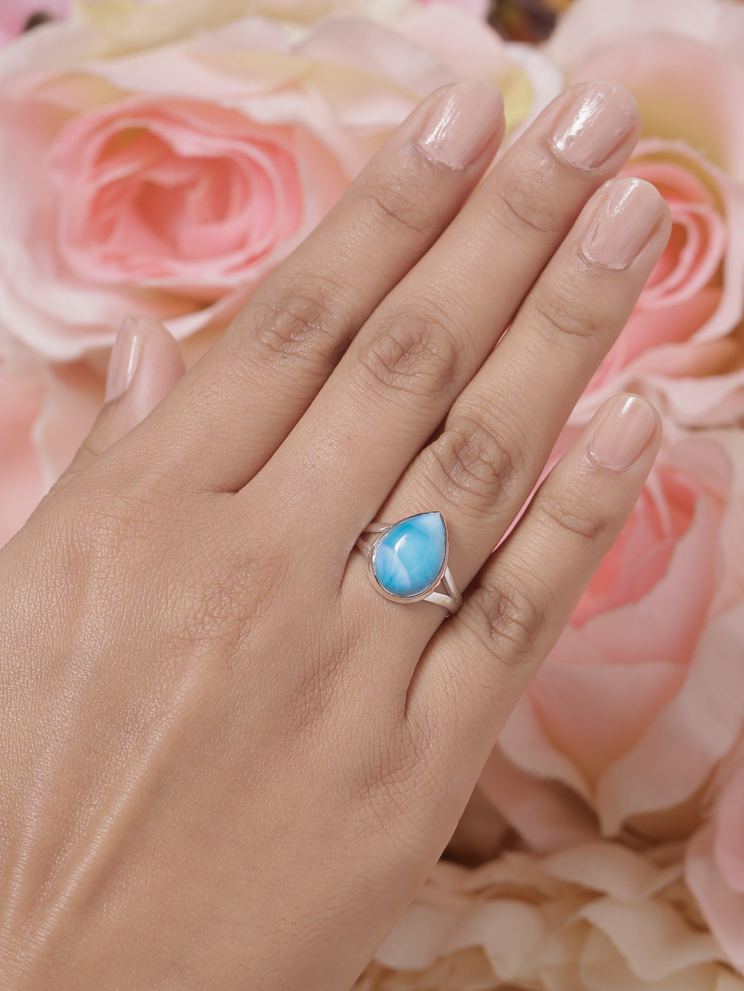Larimar Solid 925 Sterling Silver Split Shank Ring Jewelry - YoTreasure