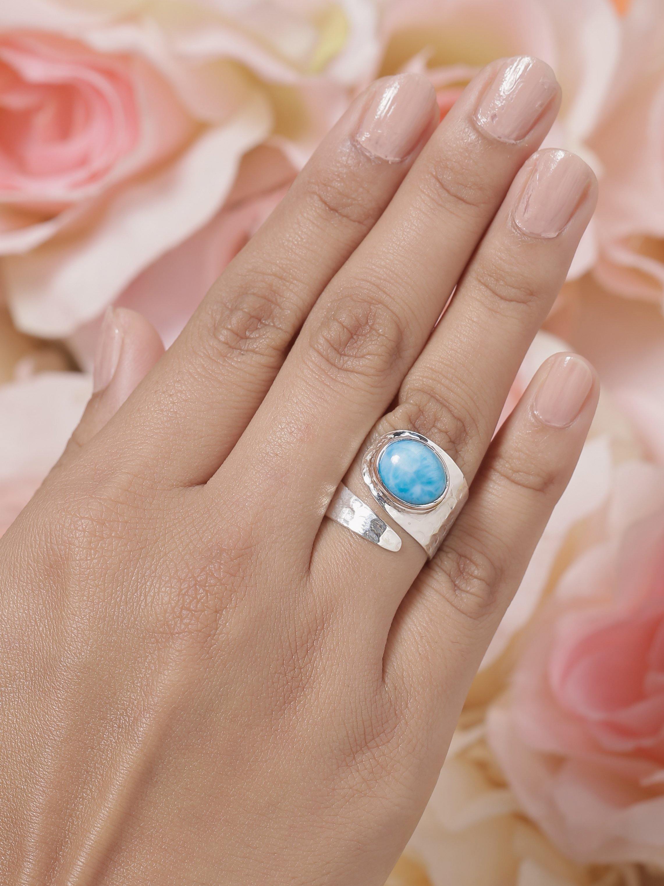 Natural Larimar Solid 925 Sterling Silver Designer Ring Jewelry - YoTreasure