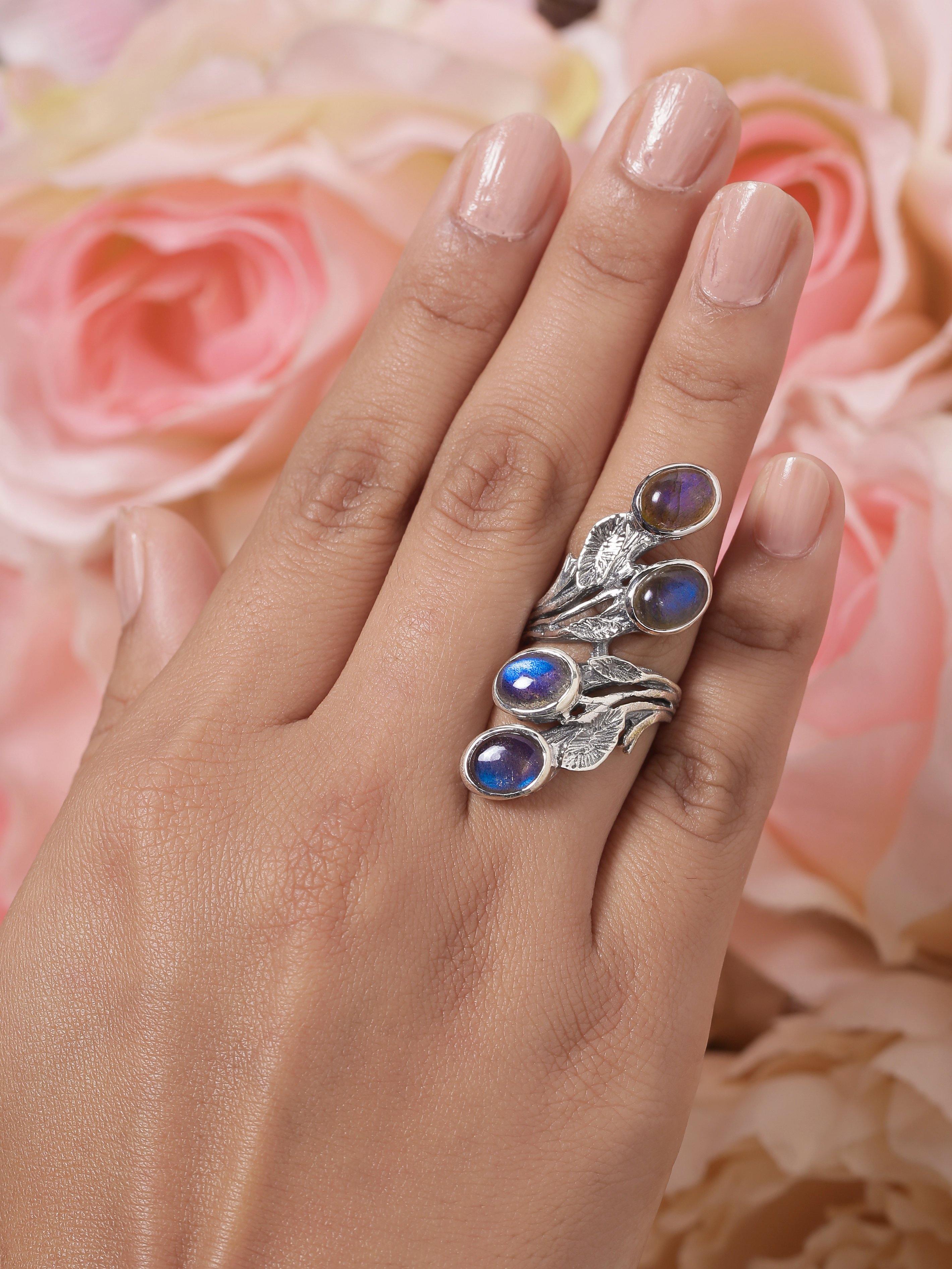 Labradorite Solid 925 Sterling Silver Bypass Ring Jewelry - YoTreasure