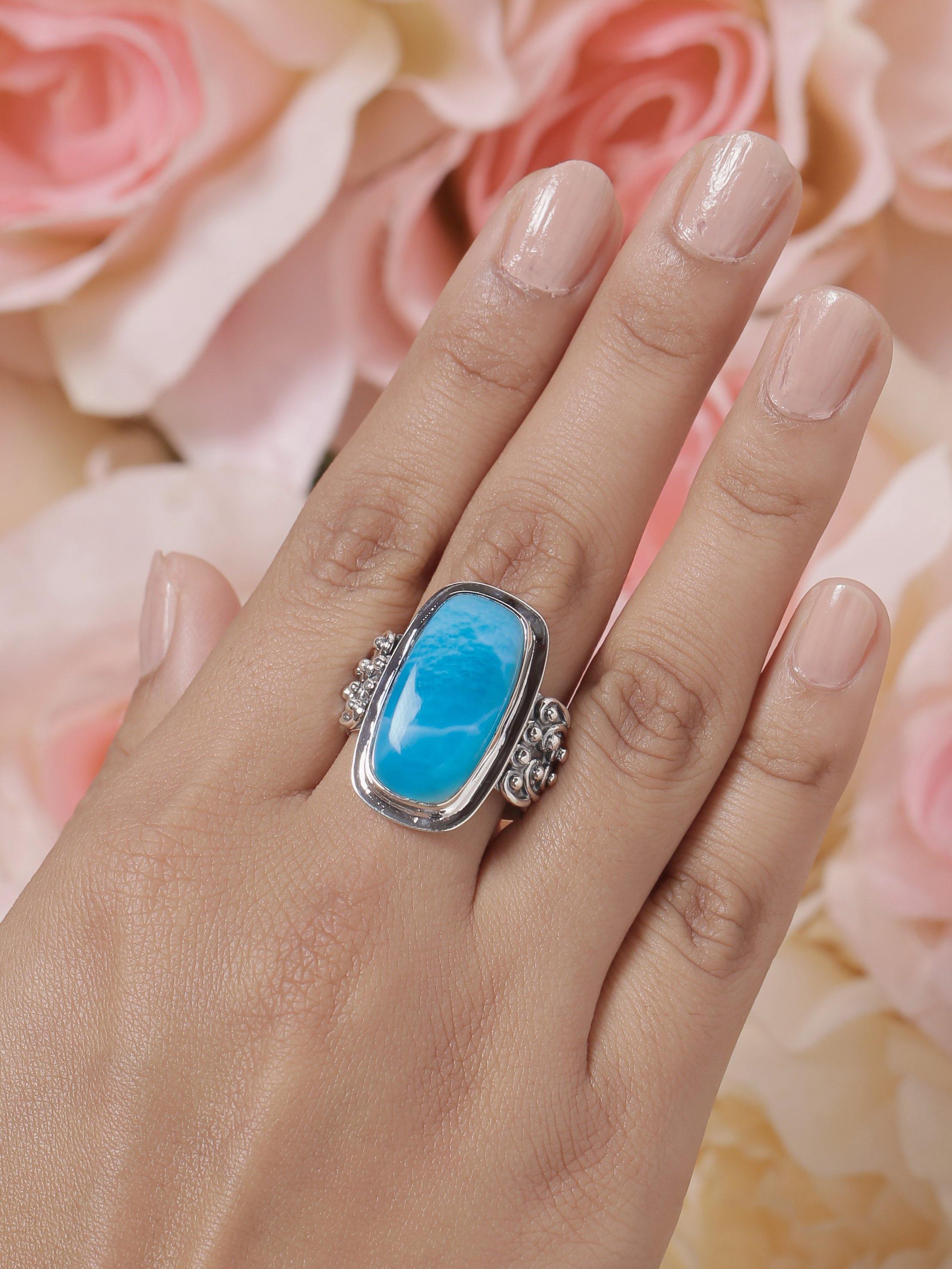 Larimar Stone Solid 925 Sterling Silver Gemstone Ring - YoTreasure