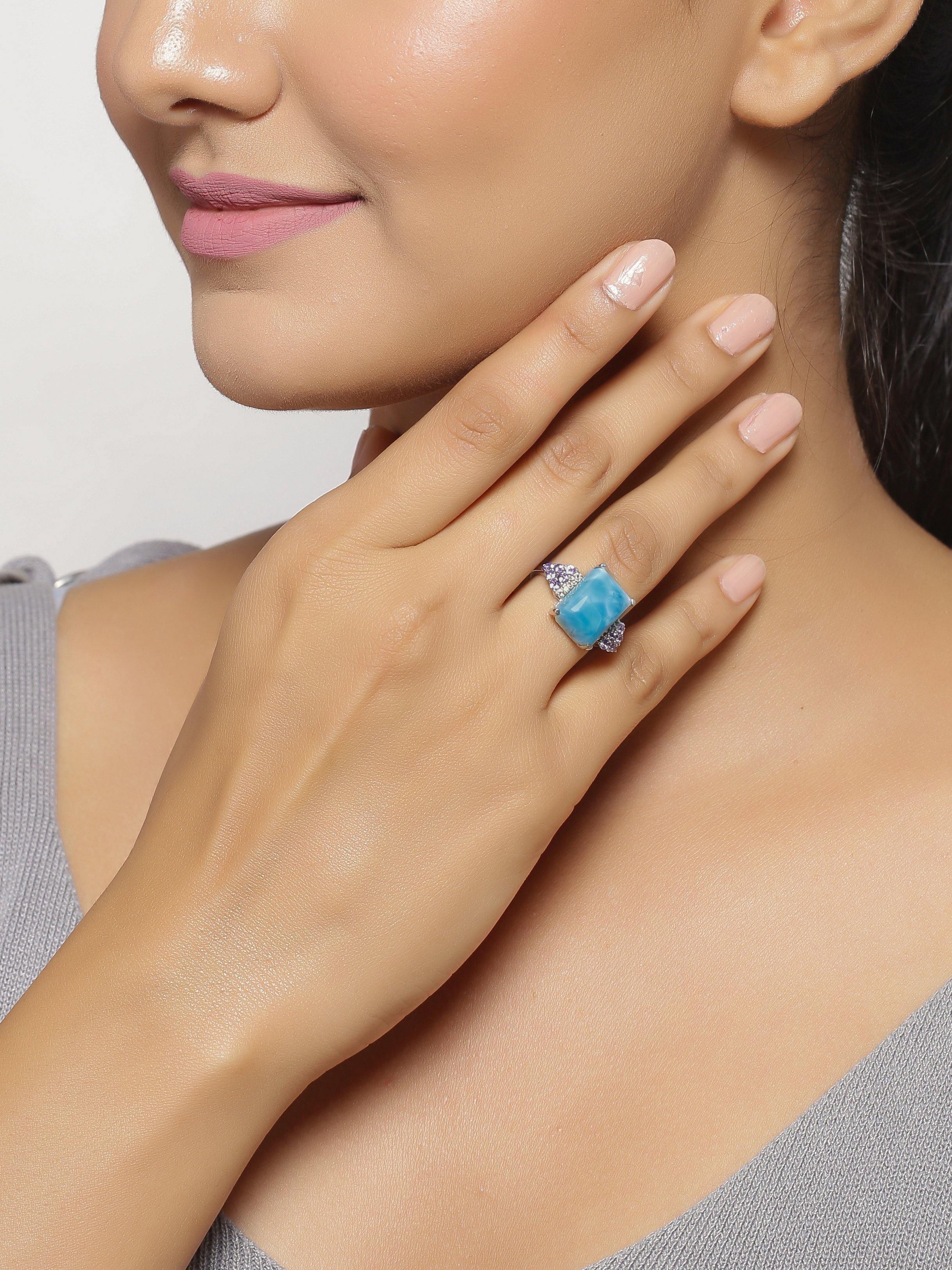 8.95 Ct. Larimar Tanzanite Solid 925 Sterling Silver Designer Ring Jewelry - YoTreasure