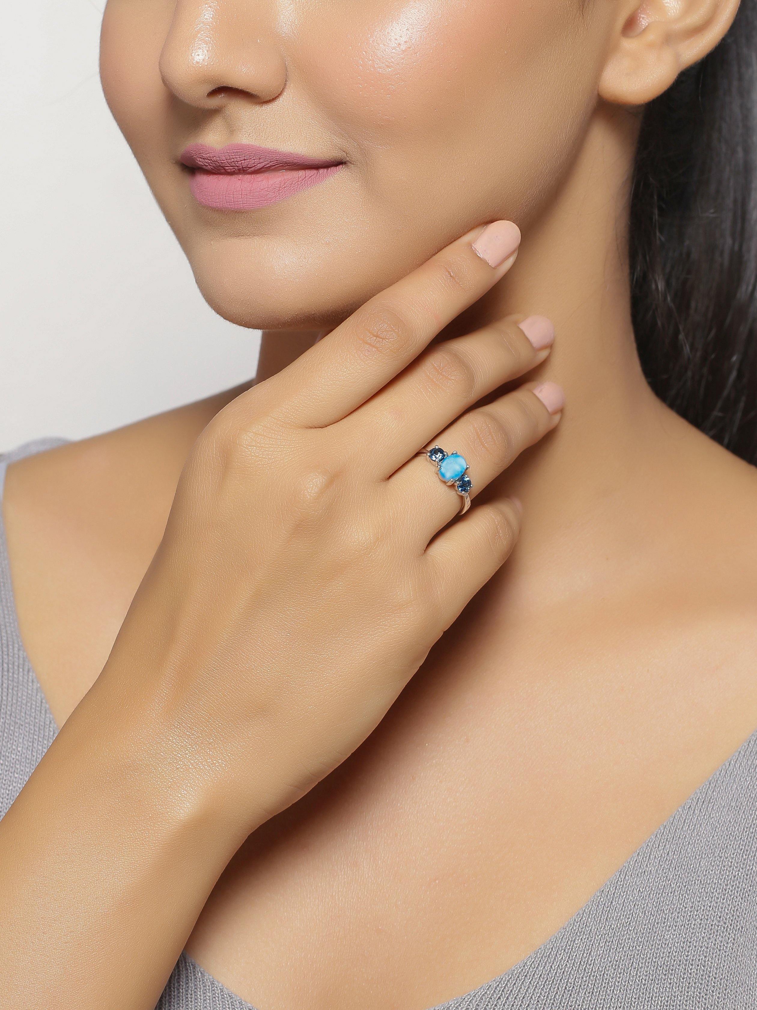 1.66 Ct. Larimar London Blue Topaz Solid 925 Sterling Silver Ring Jewelry - YoTreasure