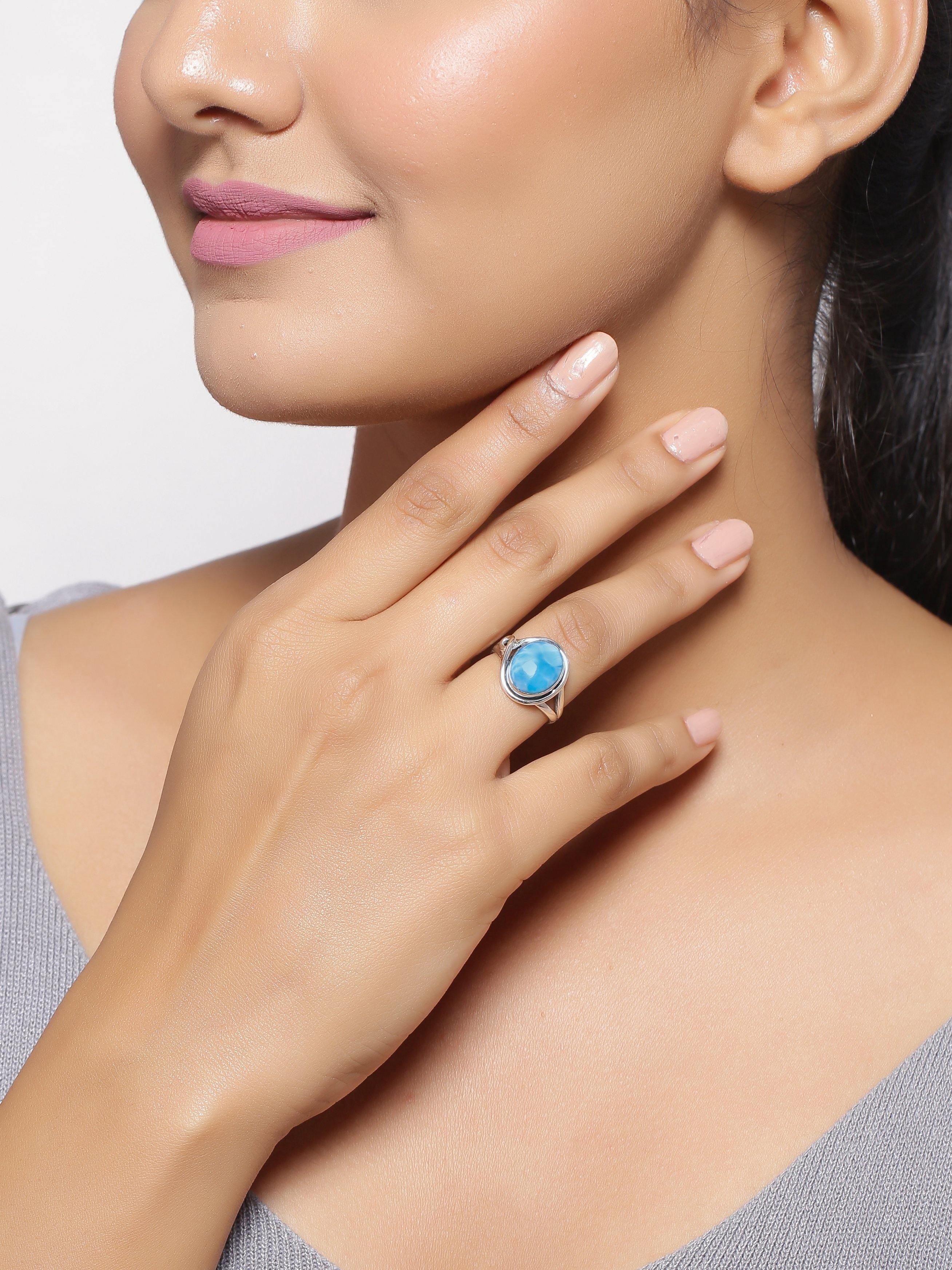10x12 MM Natural Larimar in 925 Sterling Silver Solitaire Ring - YoTreasure