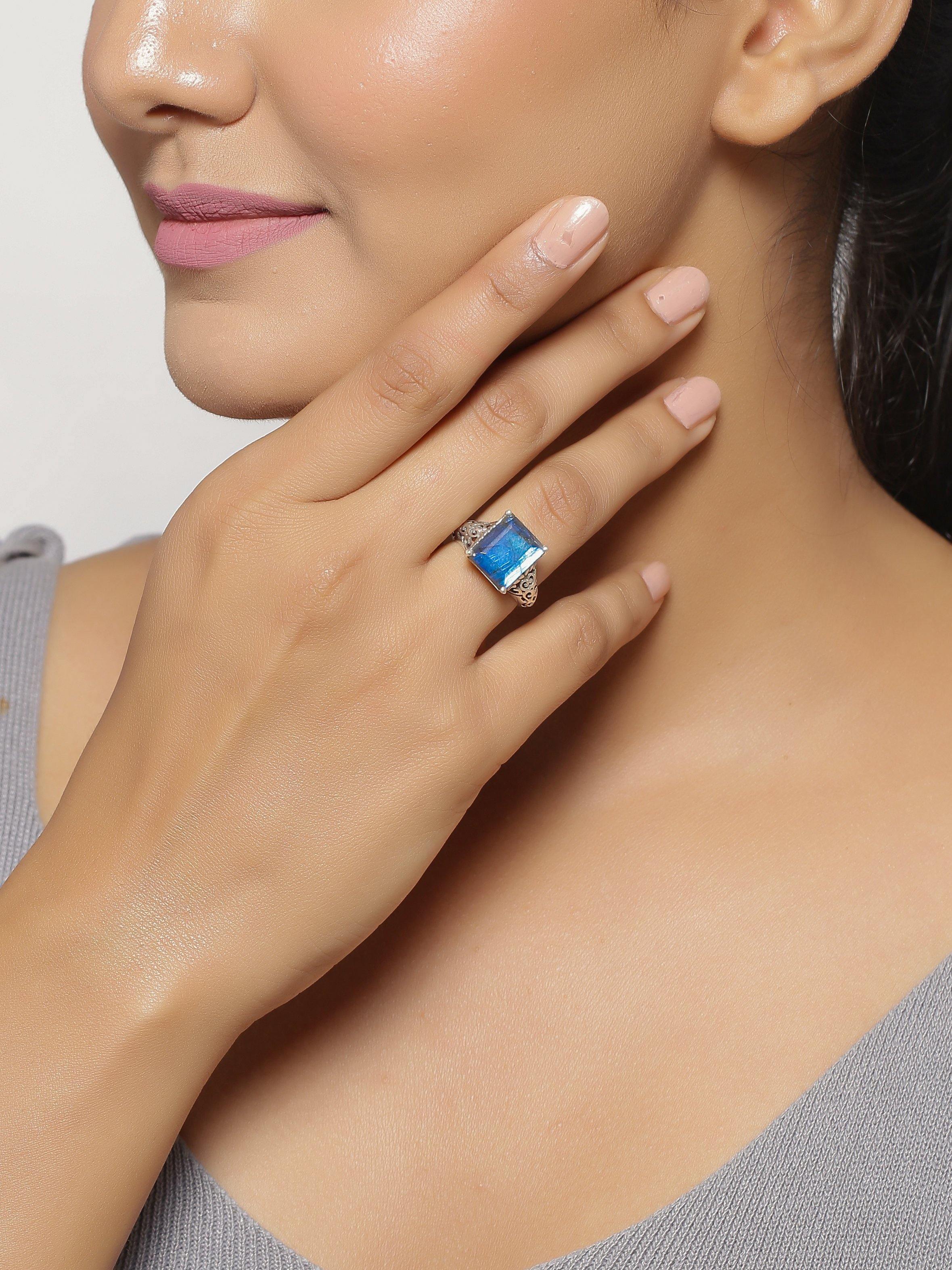 Labradorite Ring Solid 925 Sterling Silver Gemstone Jewelry - YoTreasure