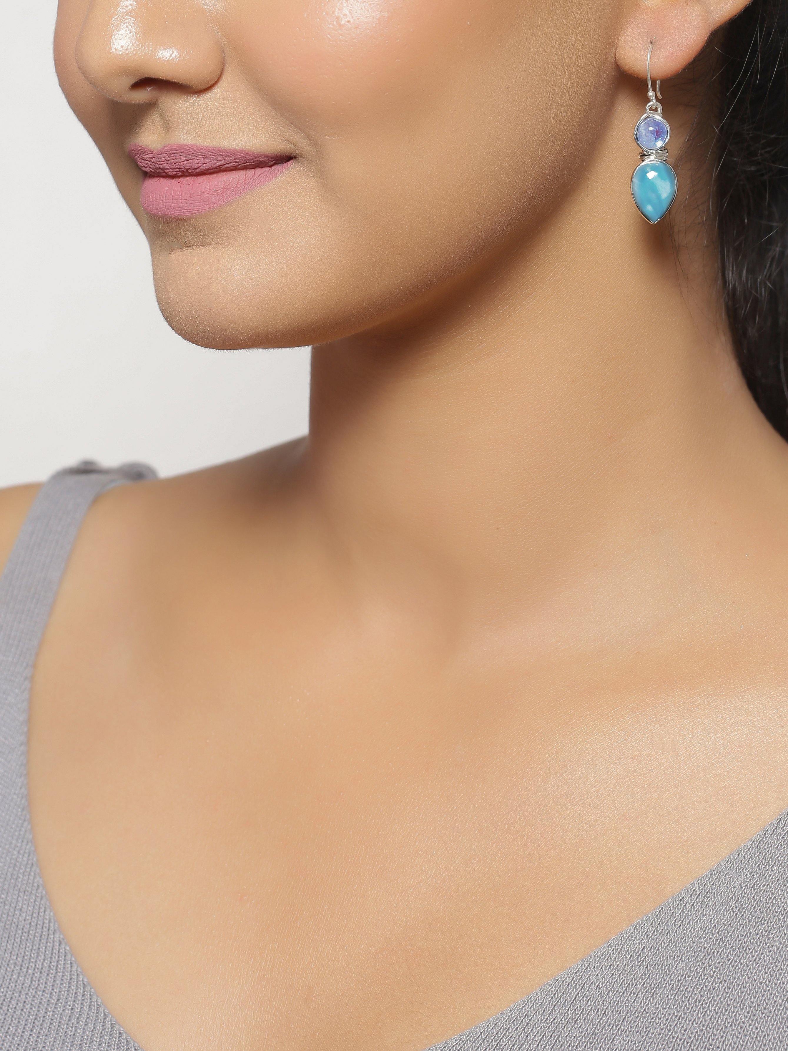 Larimar Moonstone Solid 925 Sterling Silver Earrings - YoTreasure
