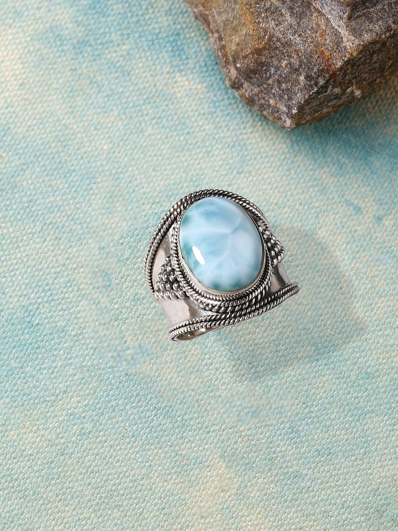 Natural Larimar Solid 925 Sterling Silver Gemstone Ring Jewelry - YoTreasure